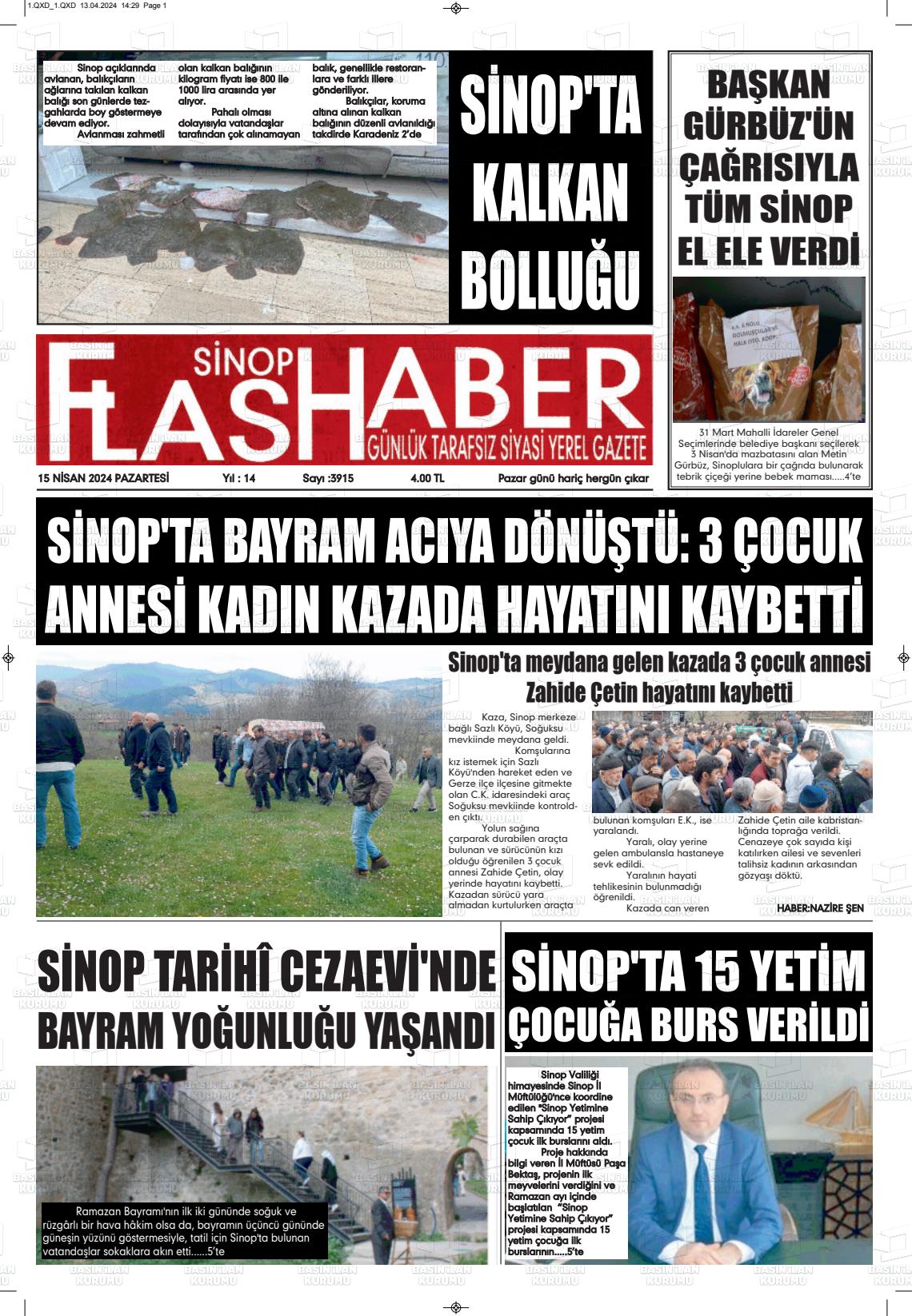 15 Nisan 2024 Sinop Flaş Haber Gazete Manşeti