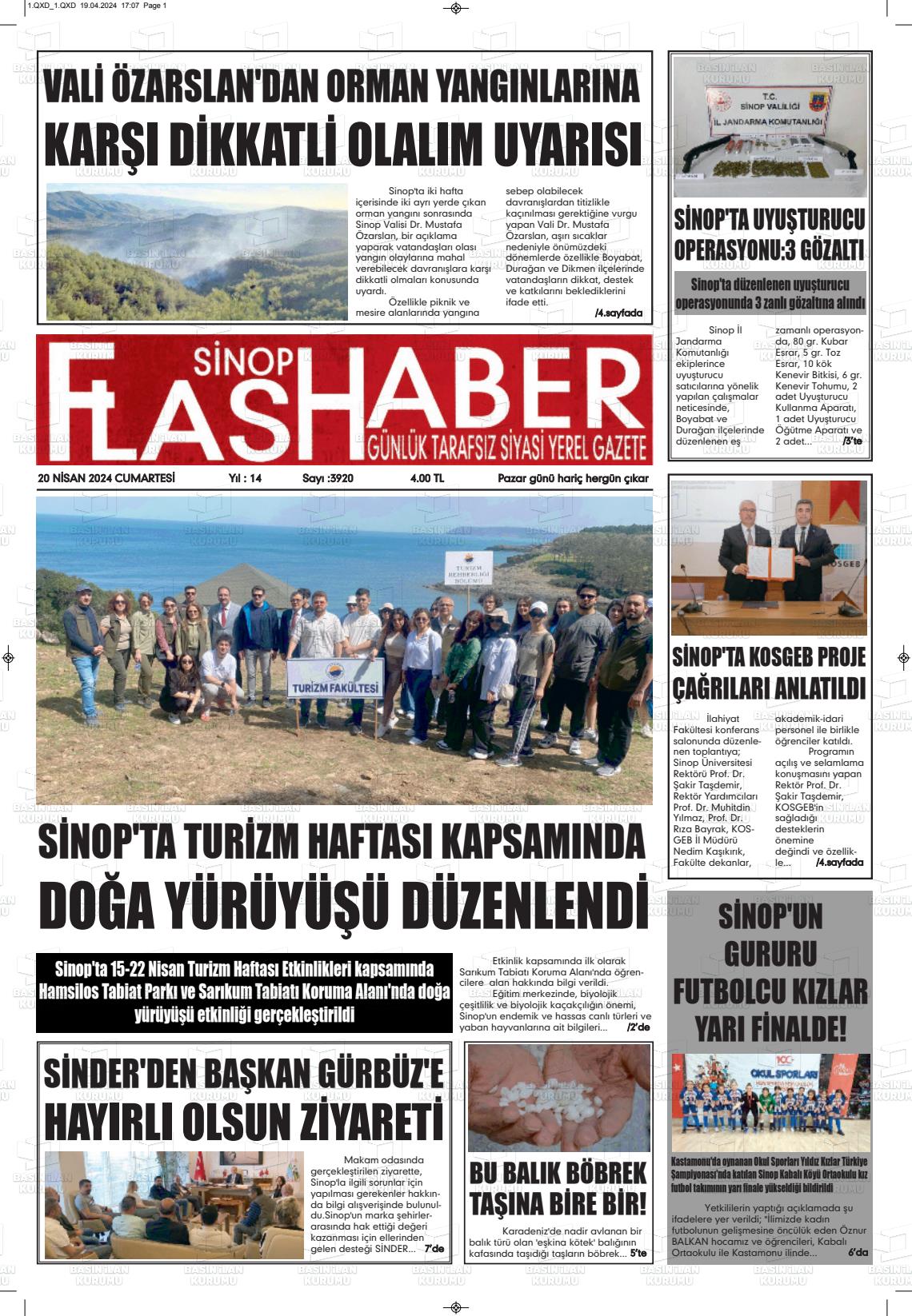 20 Nisan 2024 Sinop Flaş Haber Gazete Manşeti