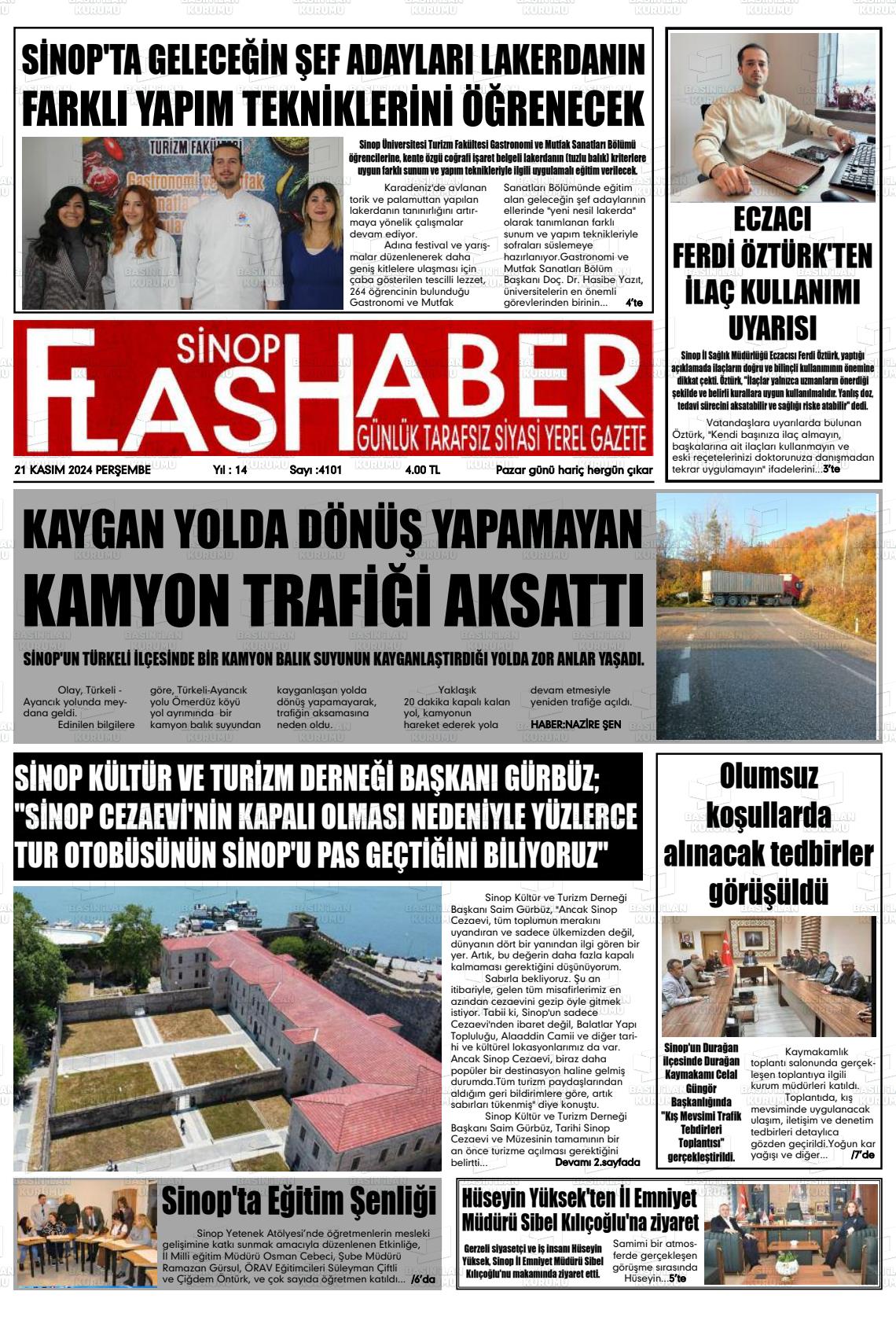 21 Kasım 2024 Sinop Flaş Haber Gazete Manşeti