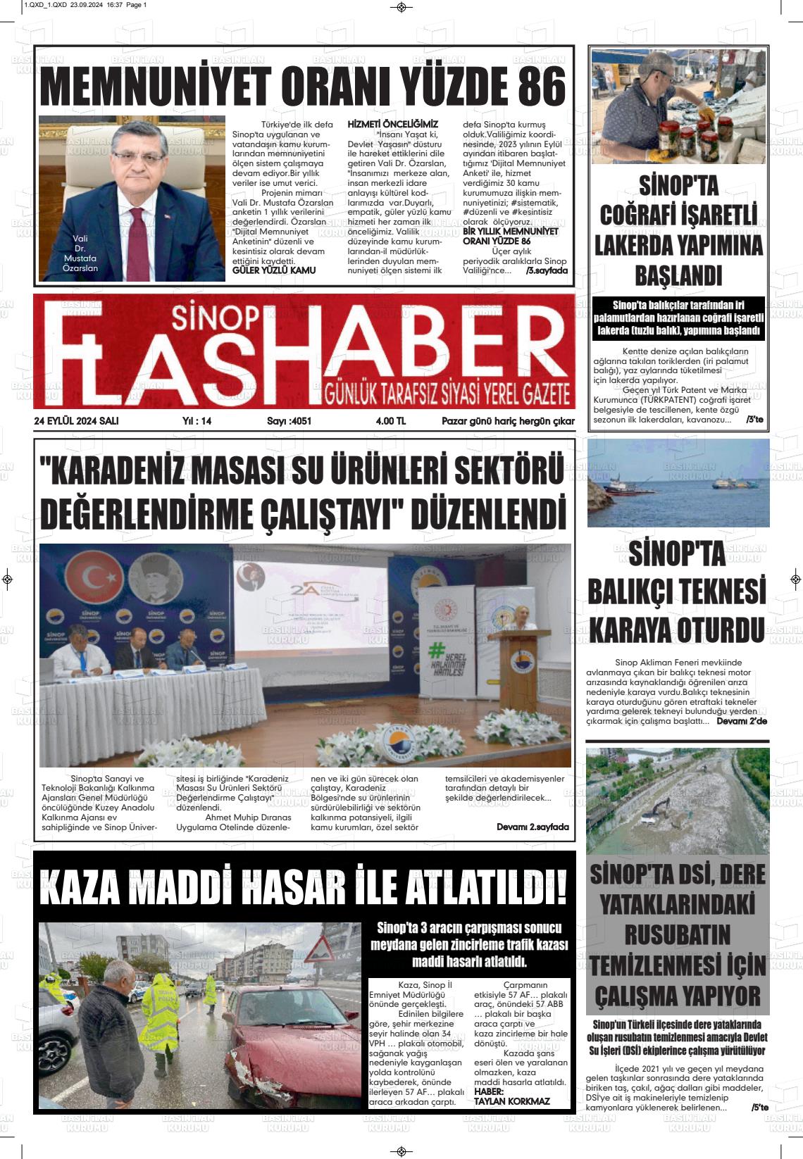 24 Eylül 2024 Sinop Flaş Haber Gazete Manşeti