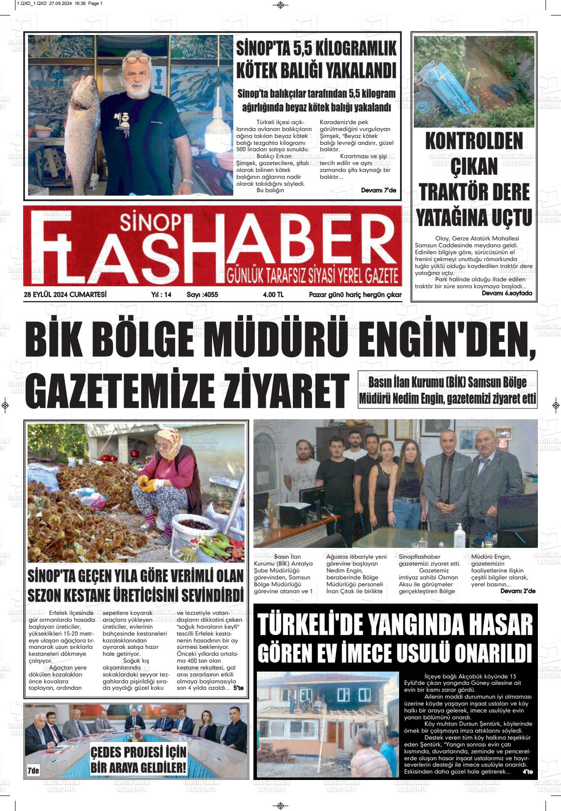 28 Eylül 2024 Sinop Flaş Haber Gazete Manşeti