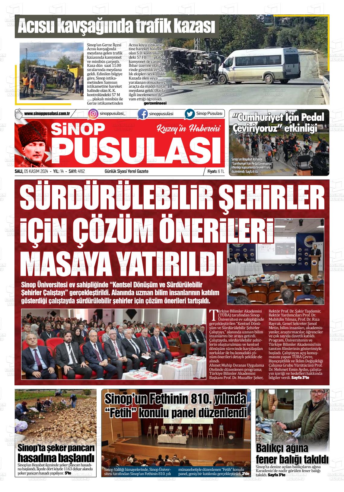 05 Kasım 2024 Sinop Pusulası Gazete Manşeti