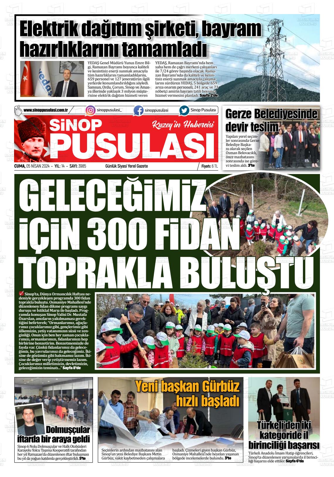 05 Nisan 2024 Sinop Pusulası Gazete Manşeti