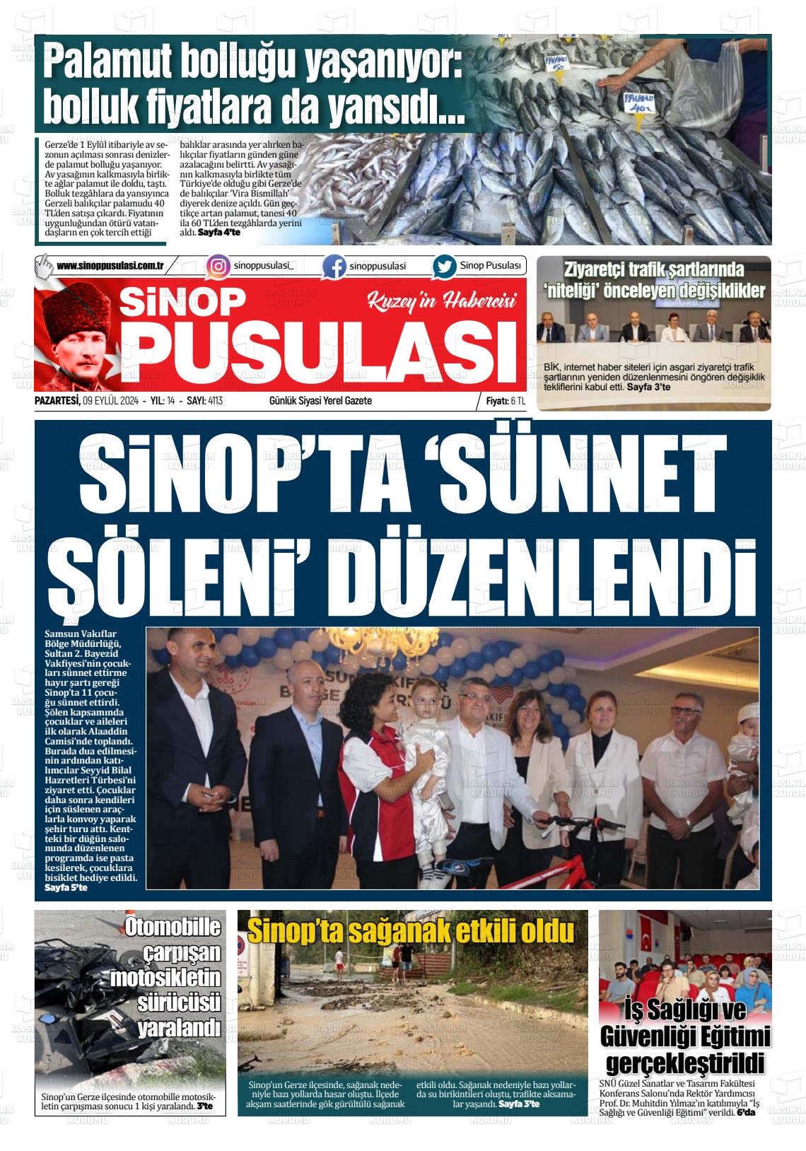 09 Eylül 2024 Sinop Pusulası Gazete Manşeti