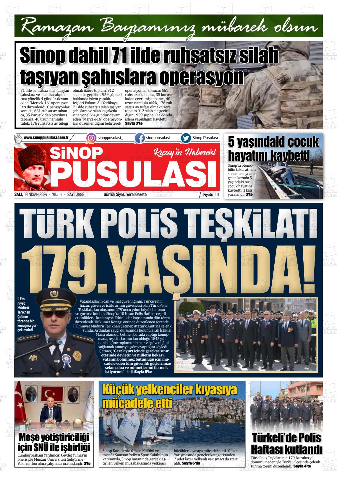 09 Nisan 2024 Sinop Pusulası Gazete Manşeti