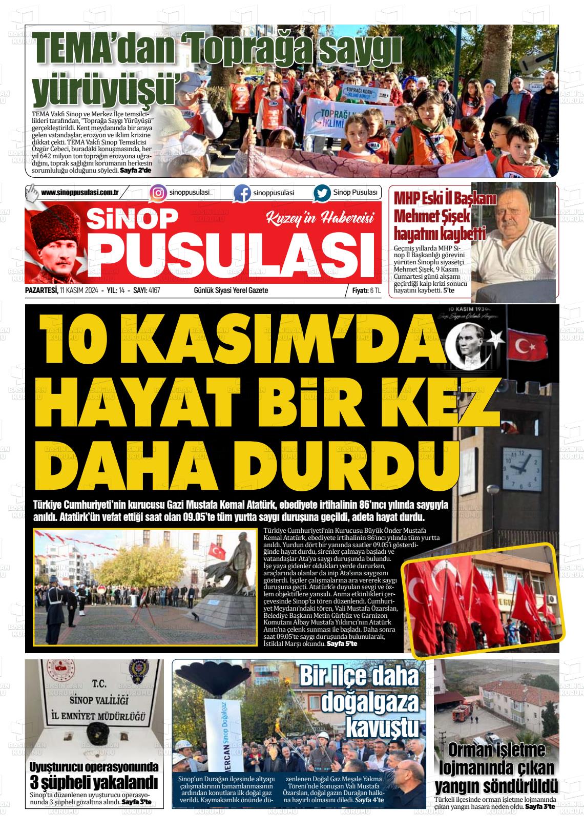 11 Kasım 2024 Sinop Pusulası Gazete Manşeti