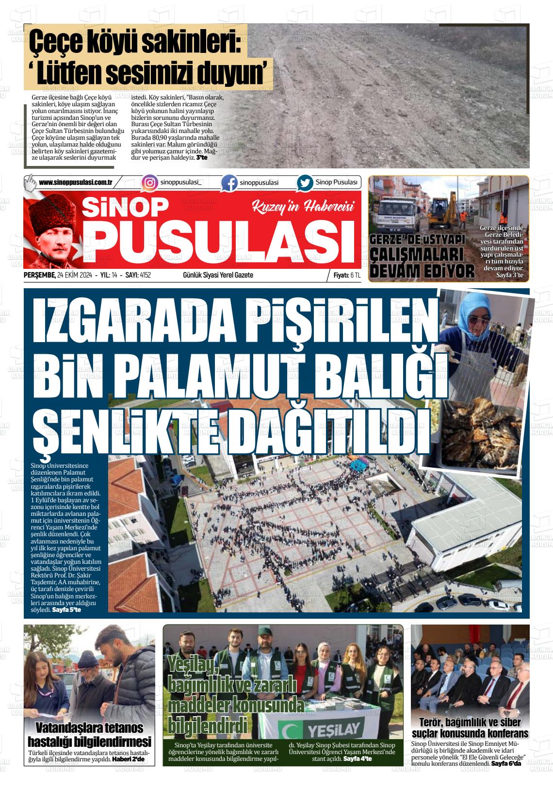 24 Ekim 2024 Sinop Pusulası Gazete Manşeti