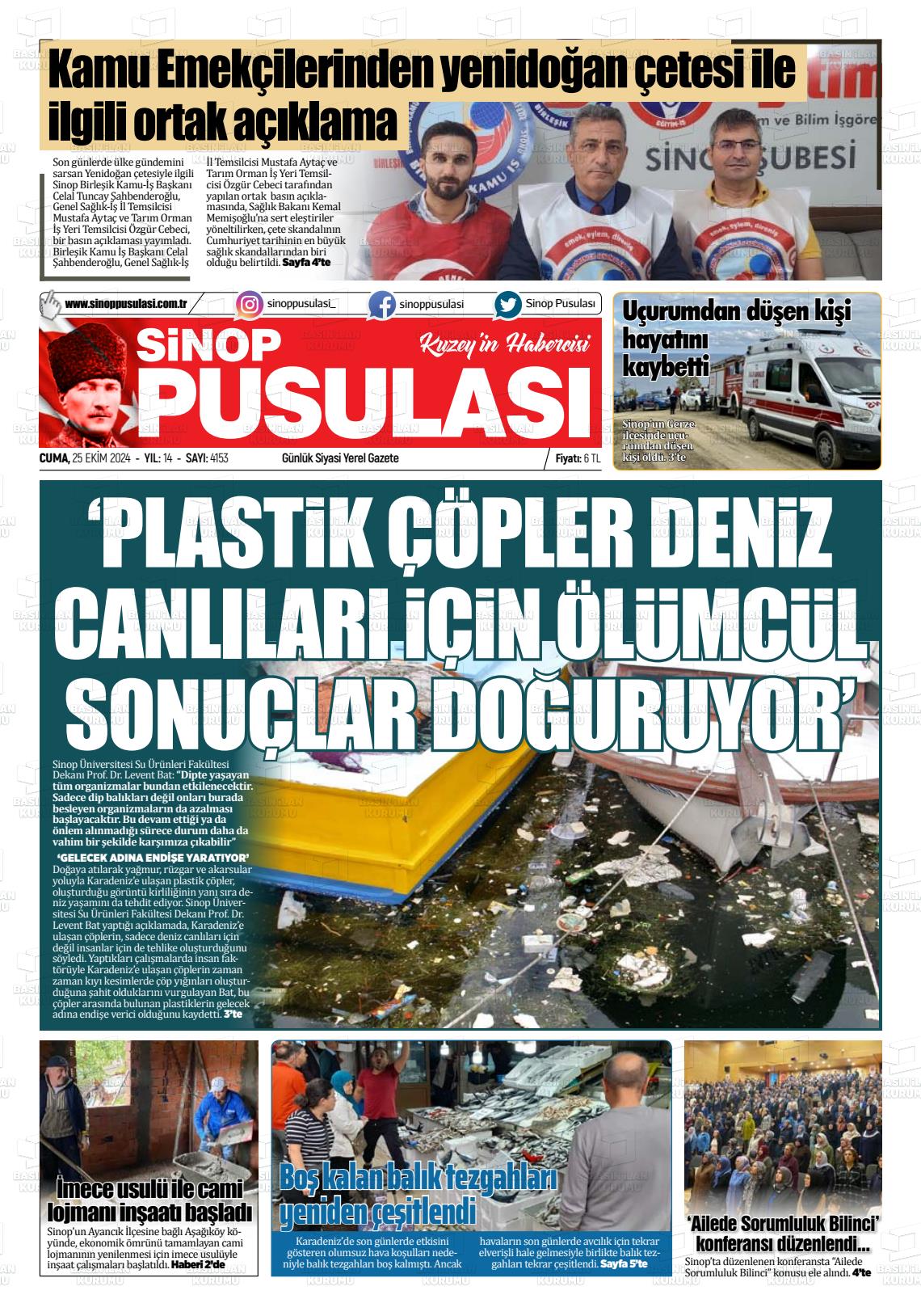 25 Ekim 2024 Sinop Pusulası Gazete Manşeti