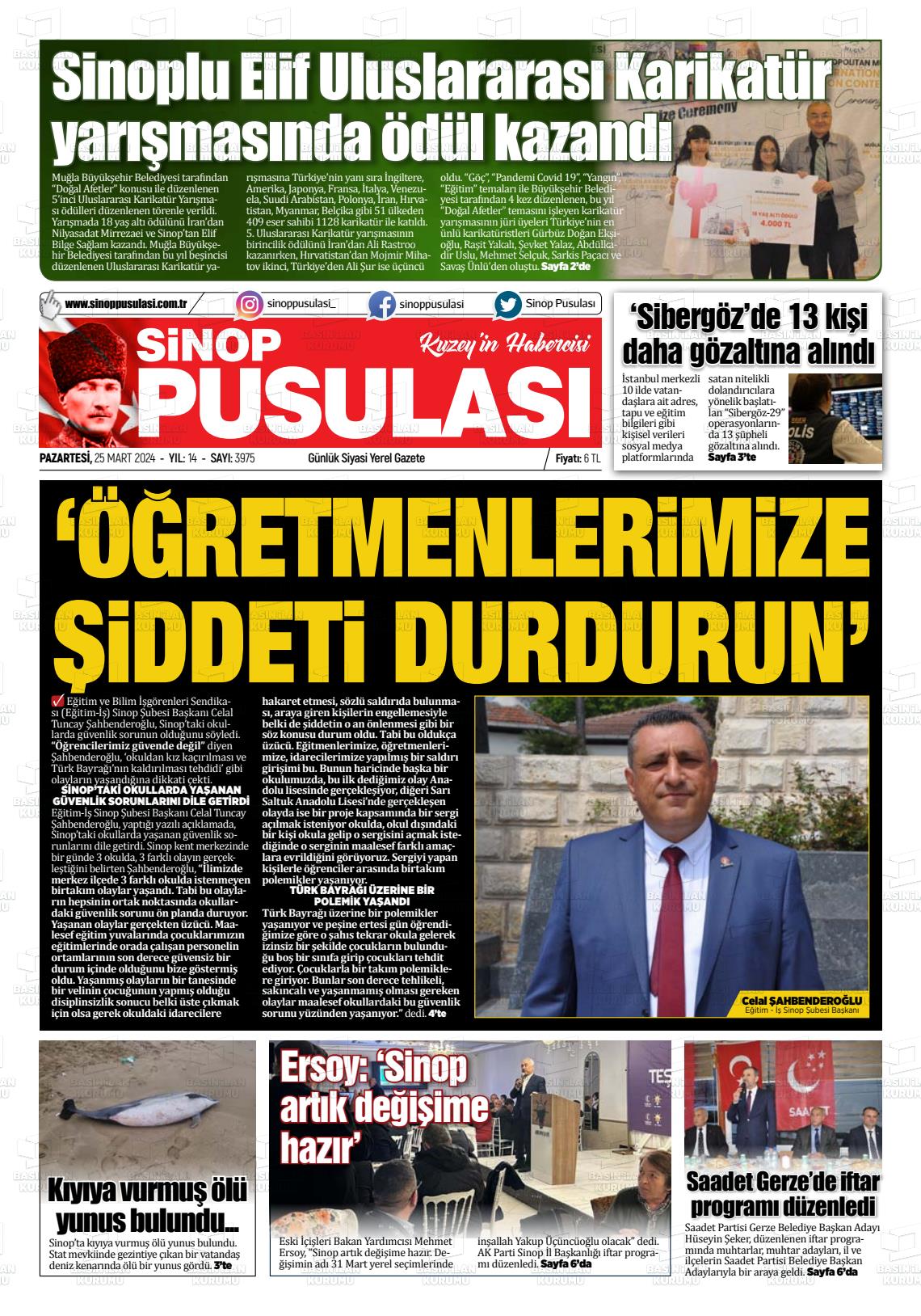 25 Mart 2024 Sinop Pusulası Gazete Manşeti