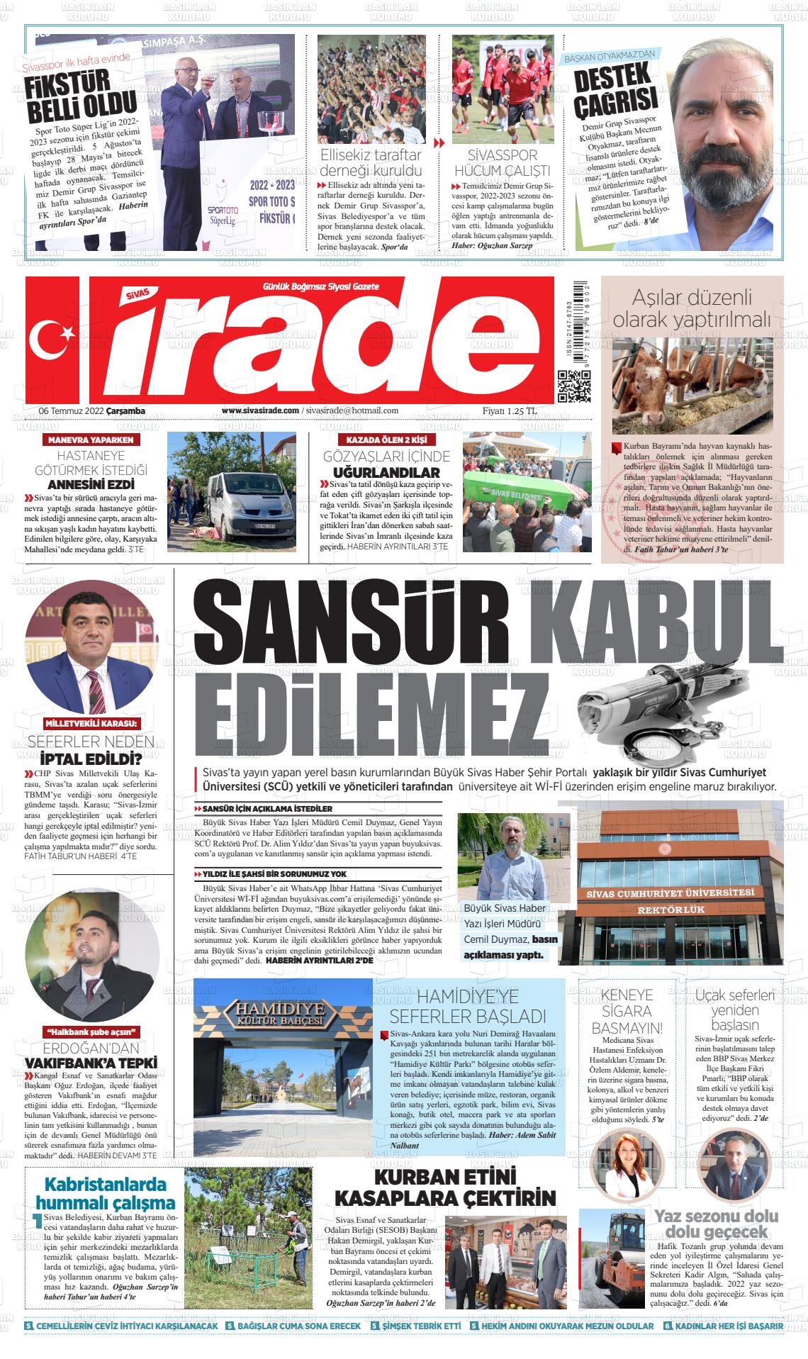 06 Temmuz 2022 İrade Gazete Manşeti