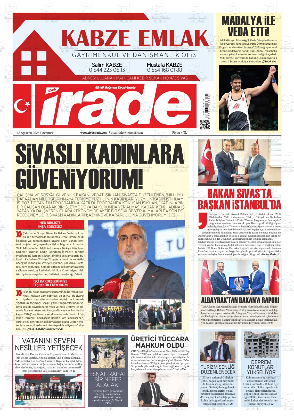 12 Ağustos 2024 İrade Gazete Manşeti