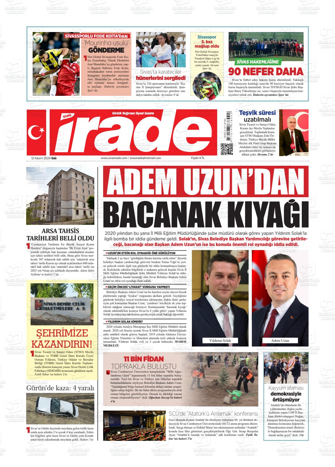 12 Kasım 2024 İrade Gazete Manşeti