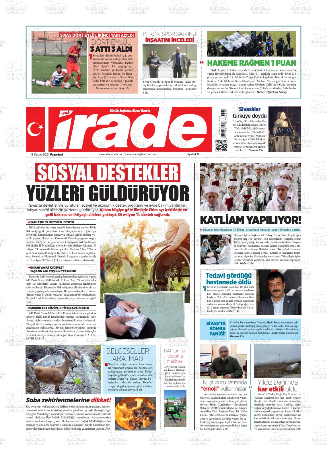 18 Kasım 2024 İrade Gazete Manşeti