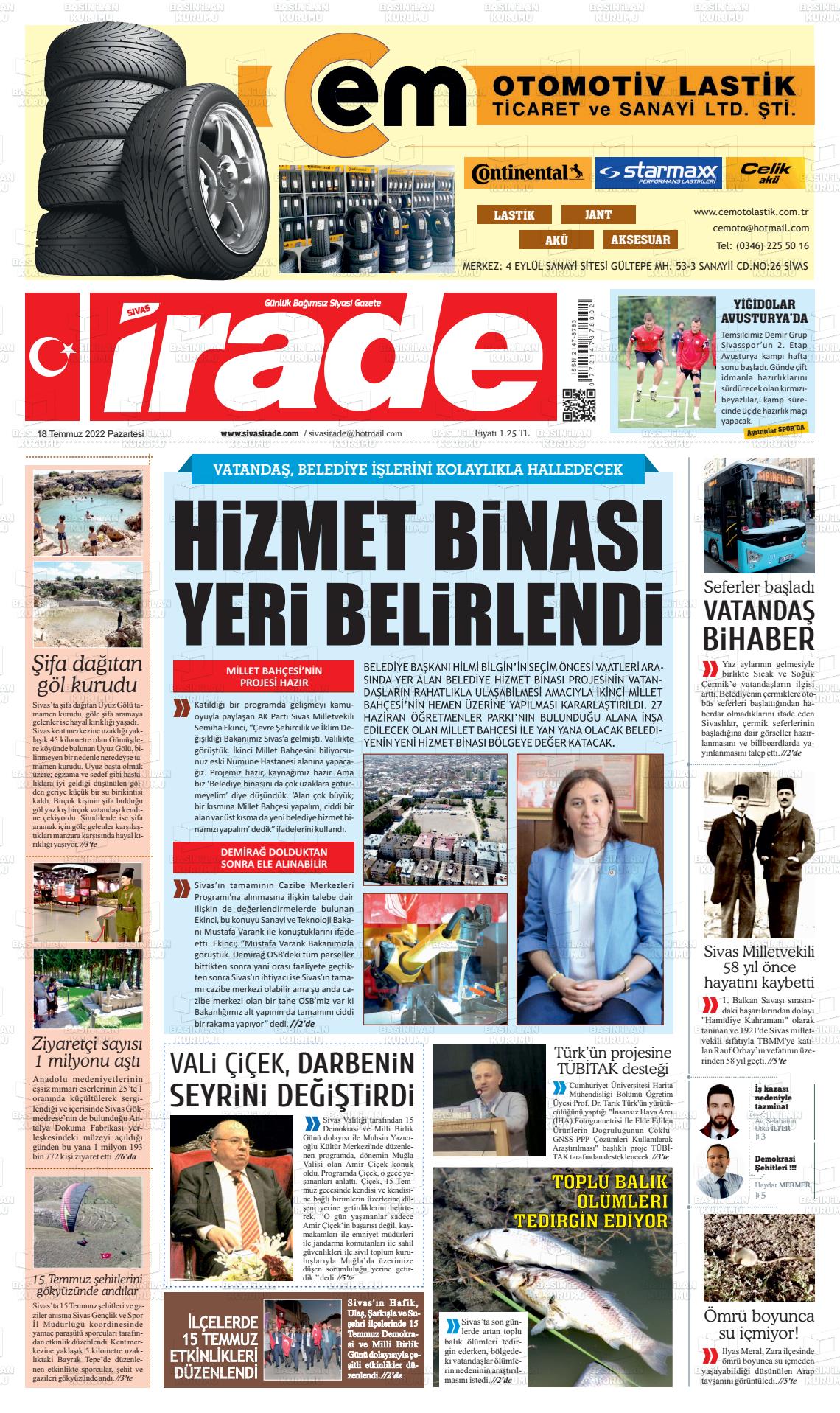 18 Temmuz 2022 İrade Gazete Manşeti