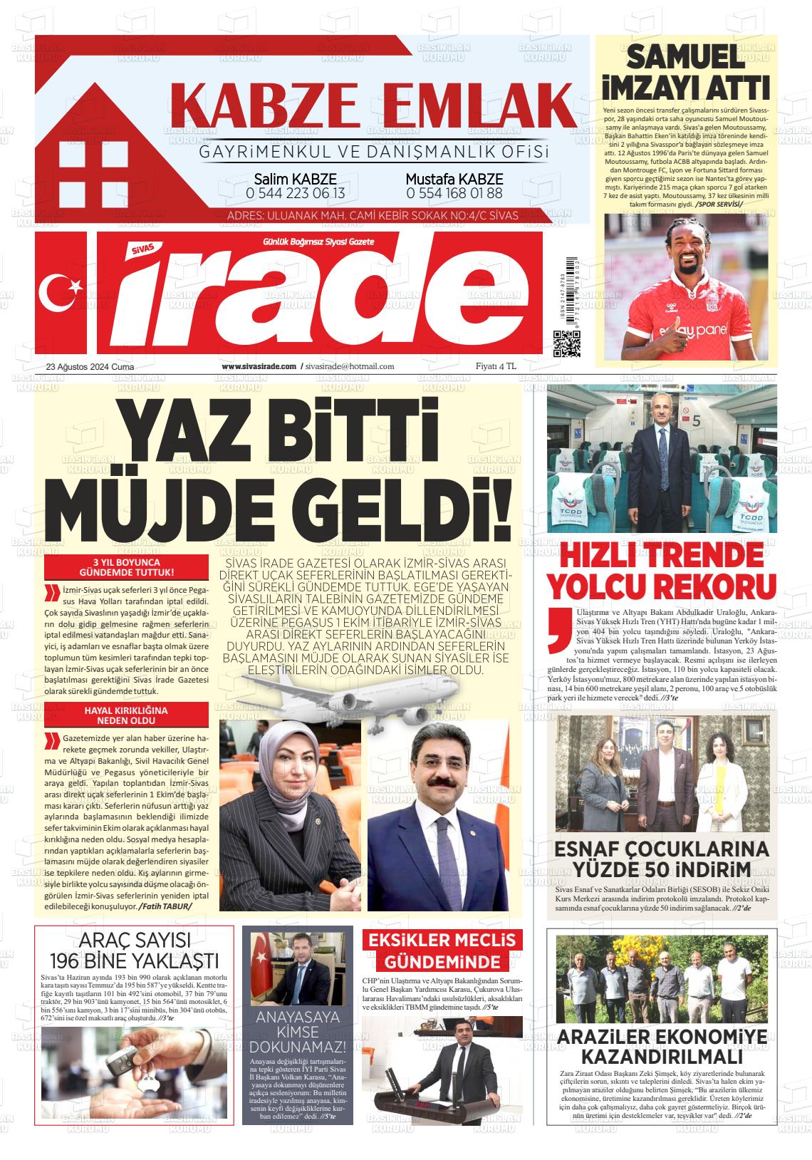 23 Ağustos 2024 İrade Gazete Manşeti