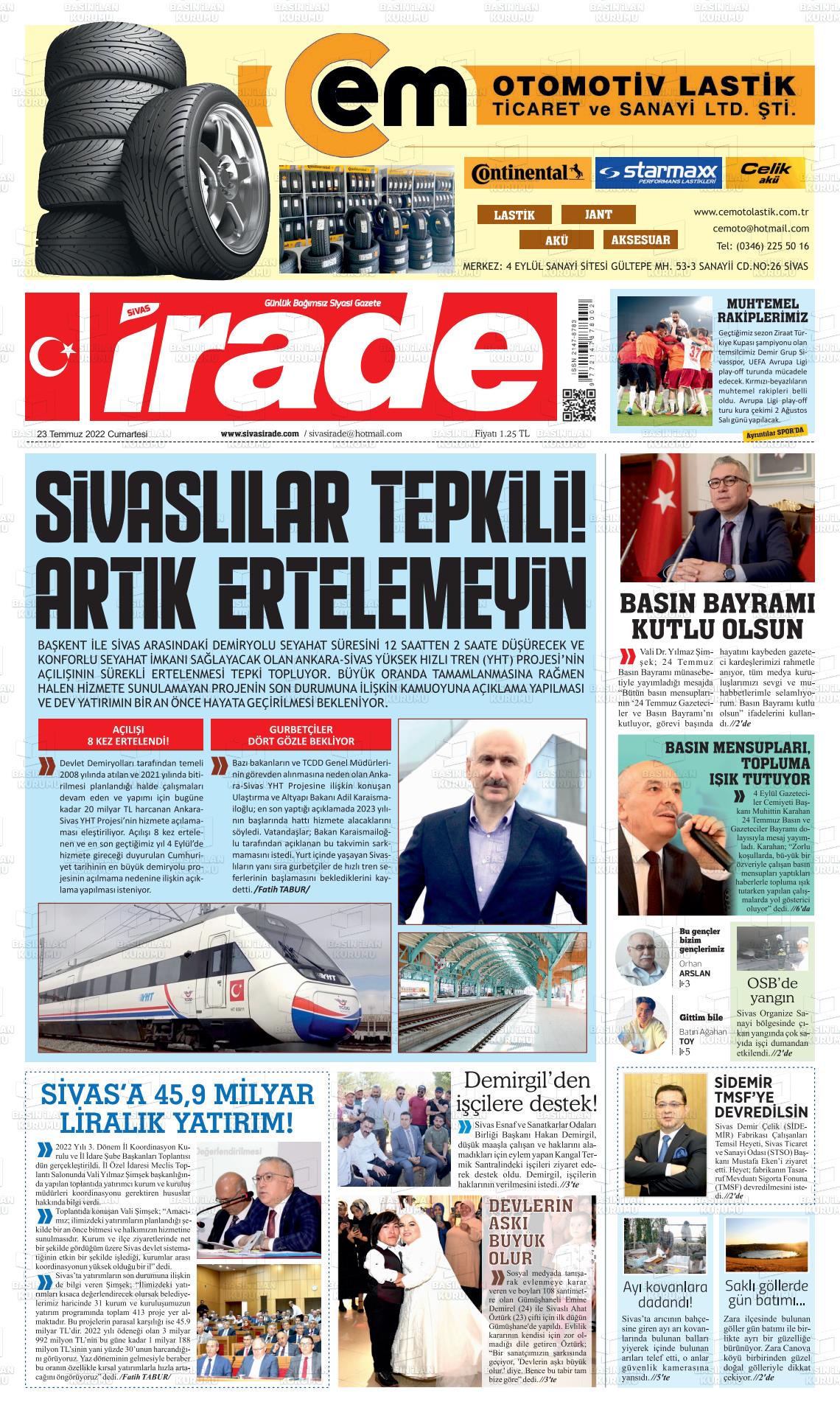 23 Temmuz 2022 İrade Gazete Manşeti