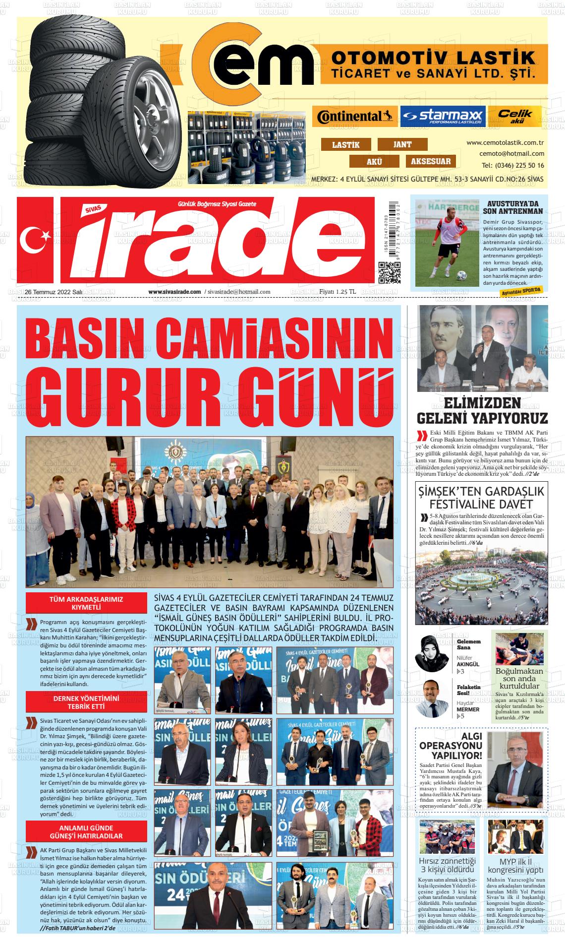 26 Temmuz 2022 İrade Gazete Manşeti