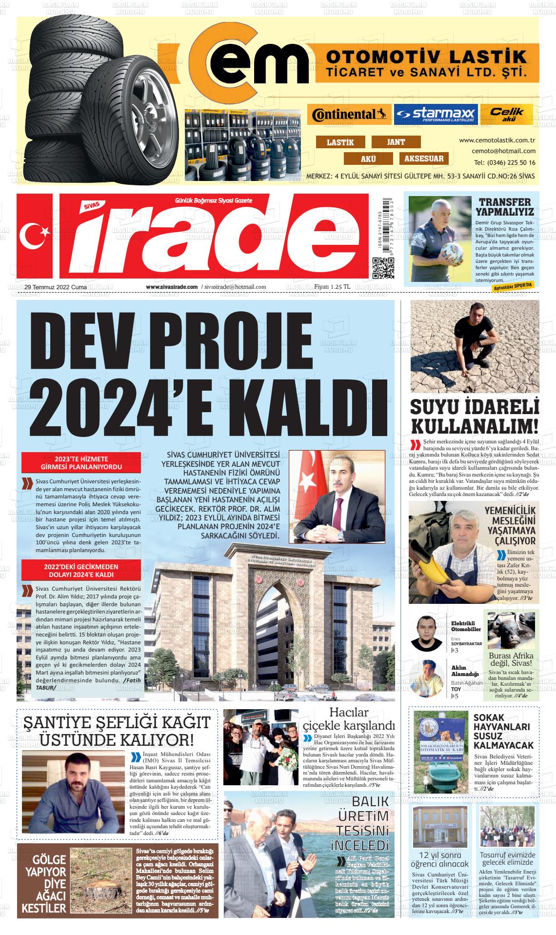 29 Temmuz 2022 İrade Gazete Manşeti