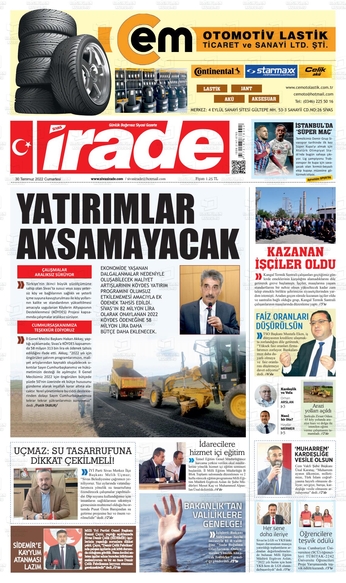 30 Temmuz 2022 İrade Gazete Manşeti