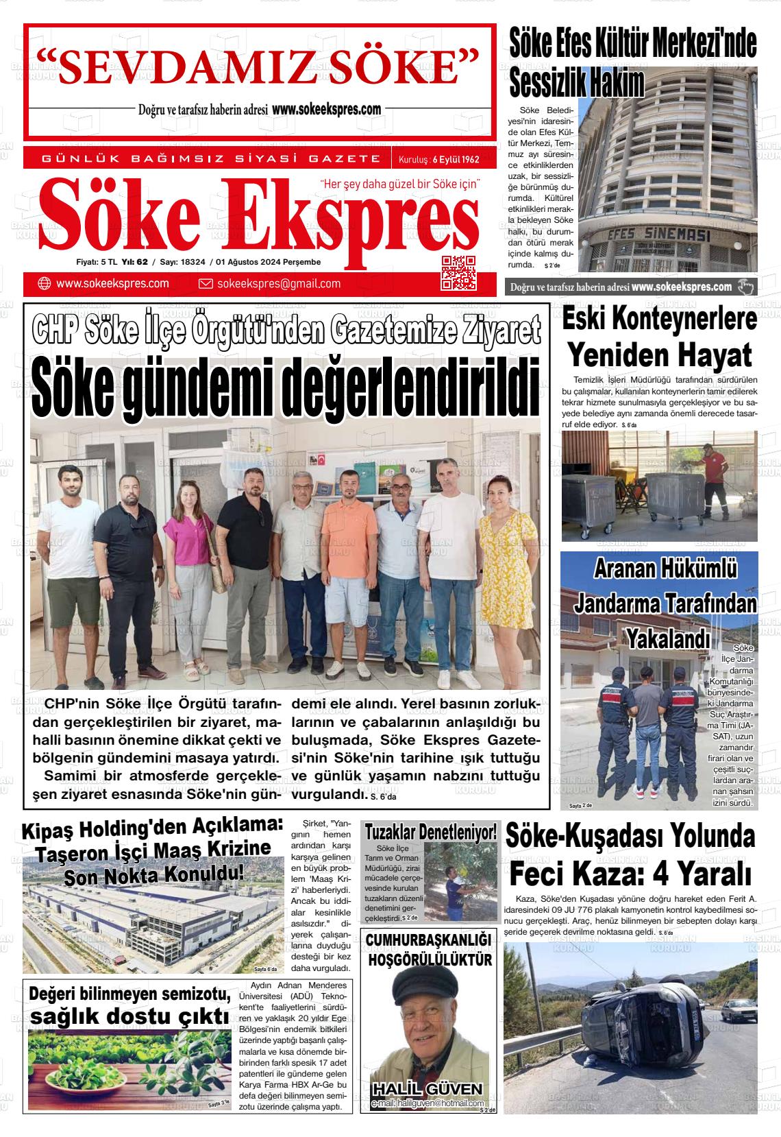 01 Ağustos 2024 Söke Ekspres Gazete Manşeti