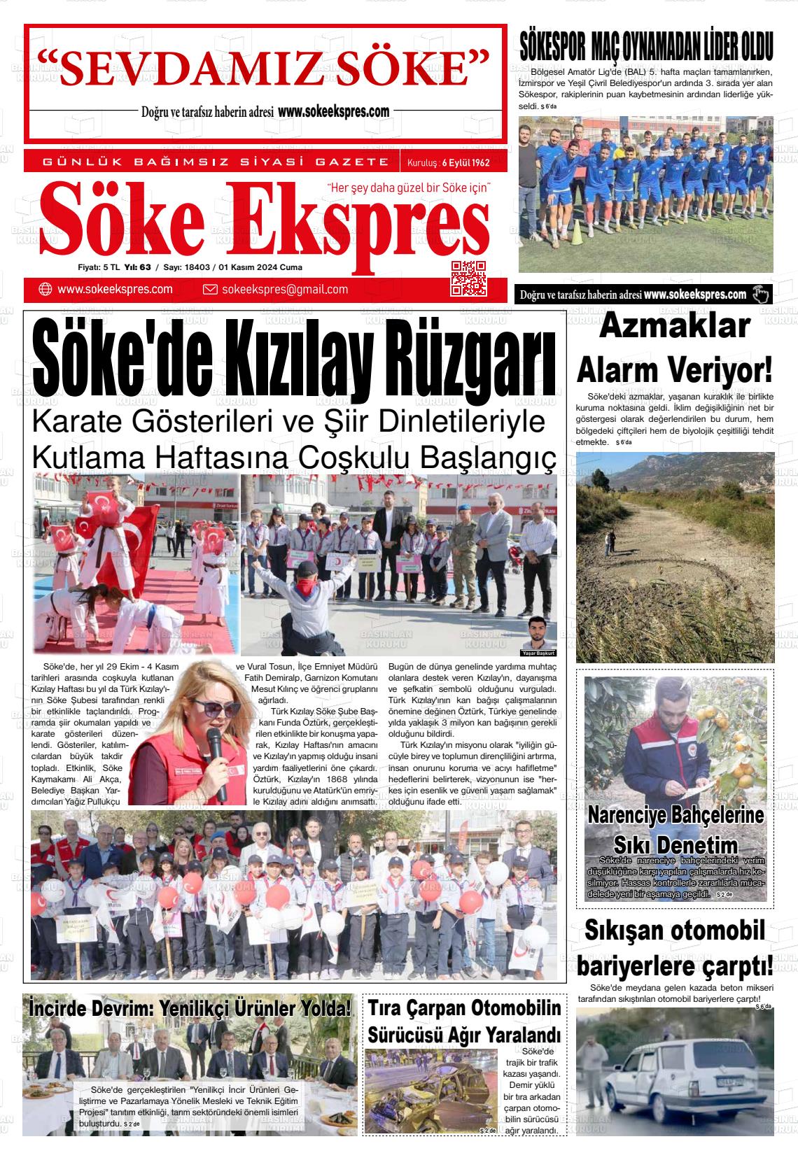 01 Kasım 2024 Söke Ekspres Gazete Manşeti