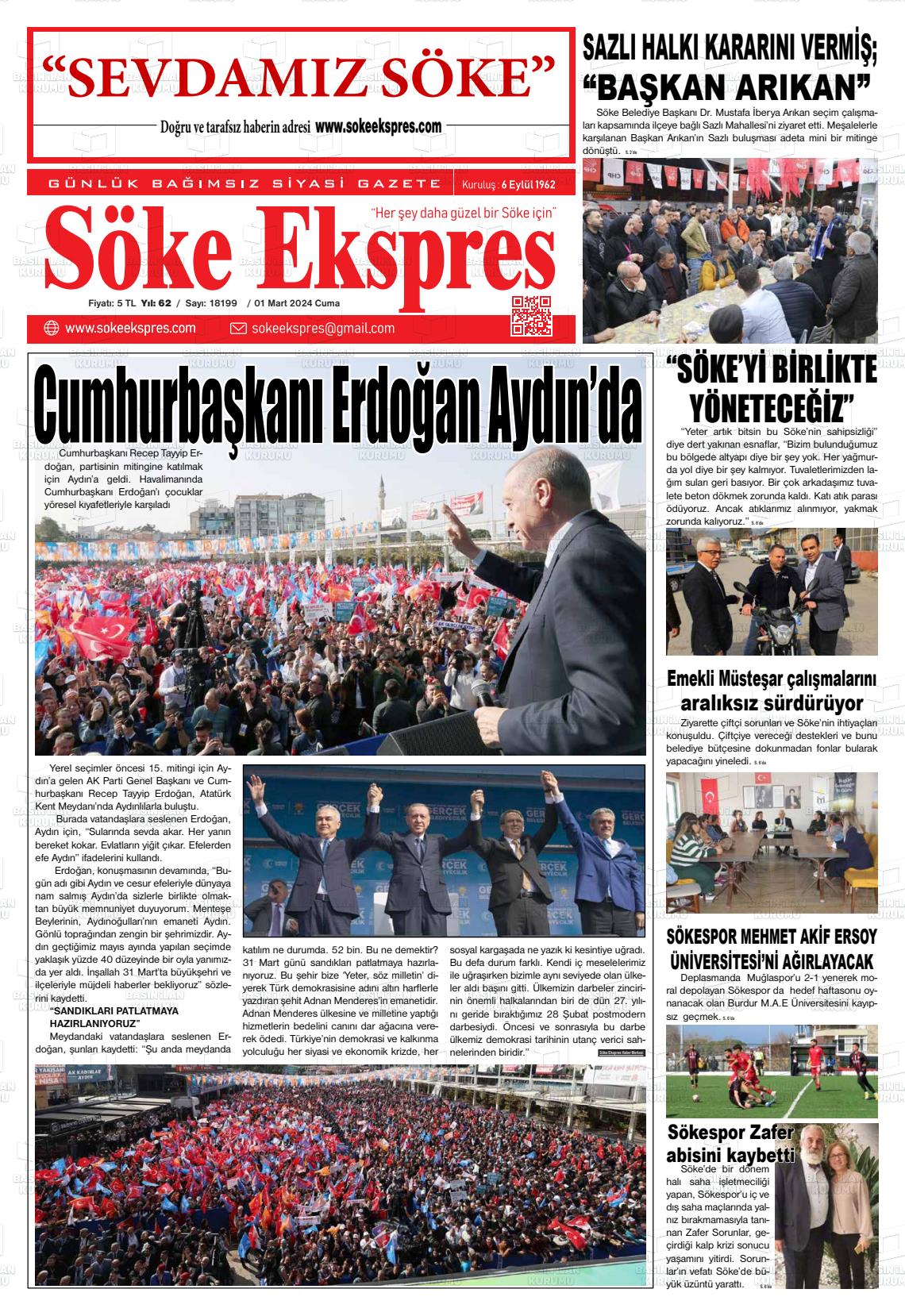 01 Mart 2024 Söke Ekspres Gazete Manşeti