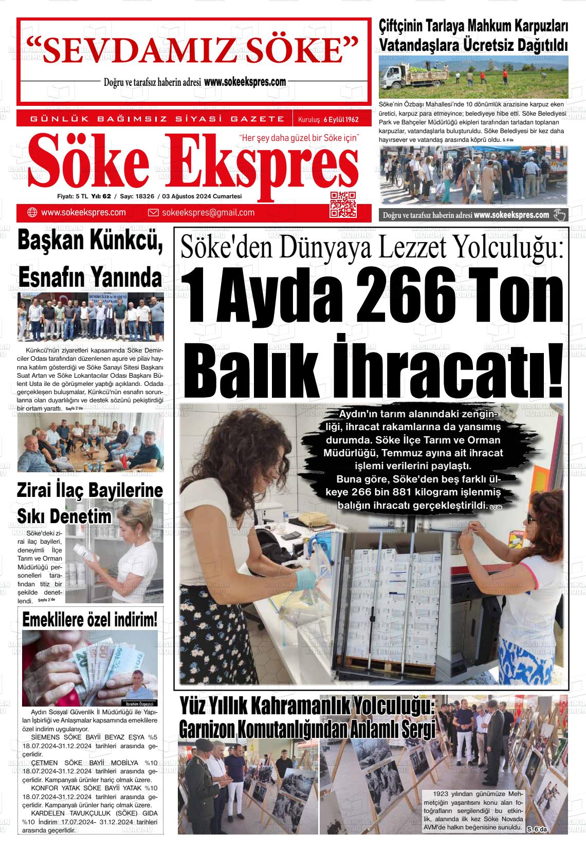 03 Ağustos 2024 Söke Ekspres Gazete Manşeti