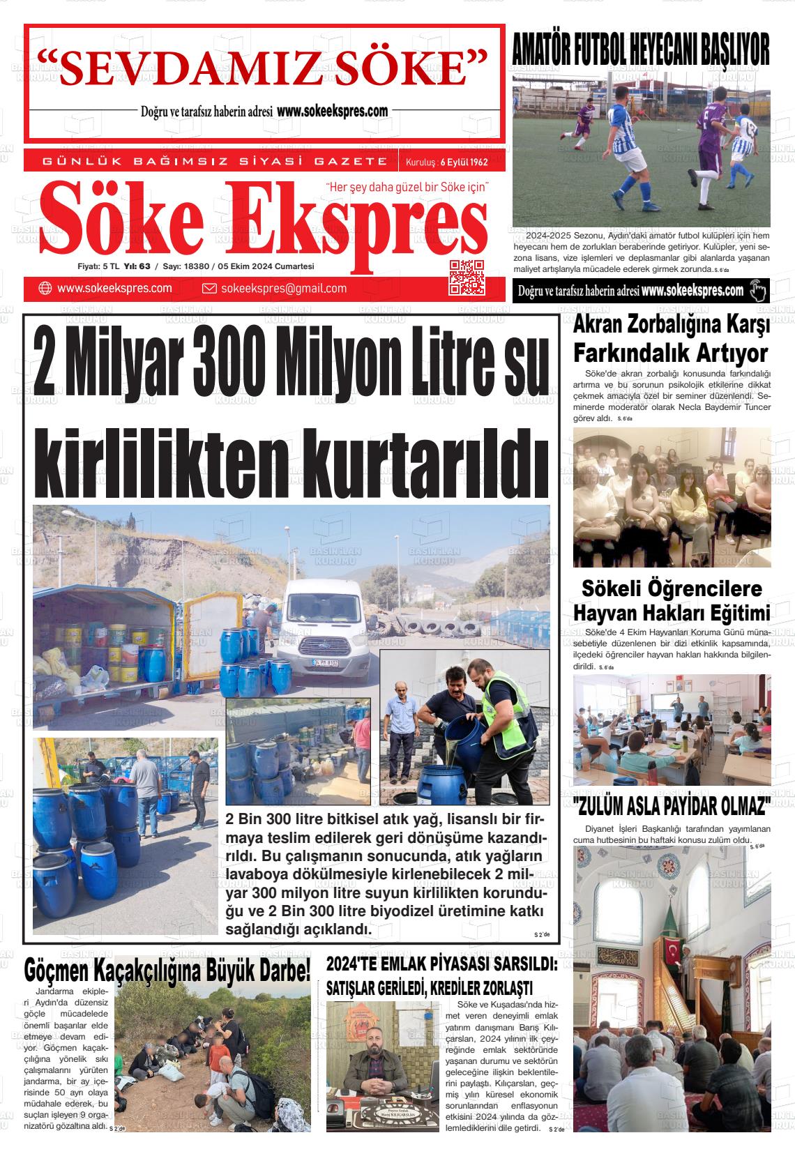 05 Ekim 2024 Söke Ekspres Gazete Manşeti