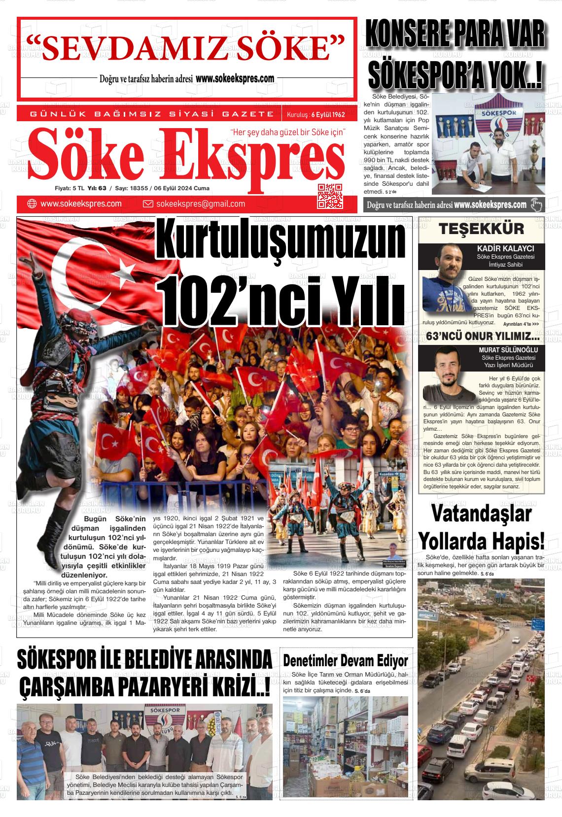 06 Eylül 2024 Söke Ekspres Gazete Manşeti