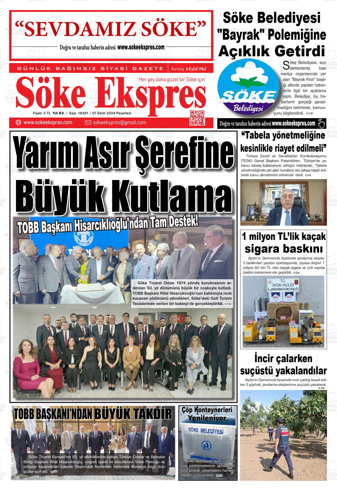 07 Ekim 2024 Söke Ekspres Gazete Manşeti