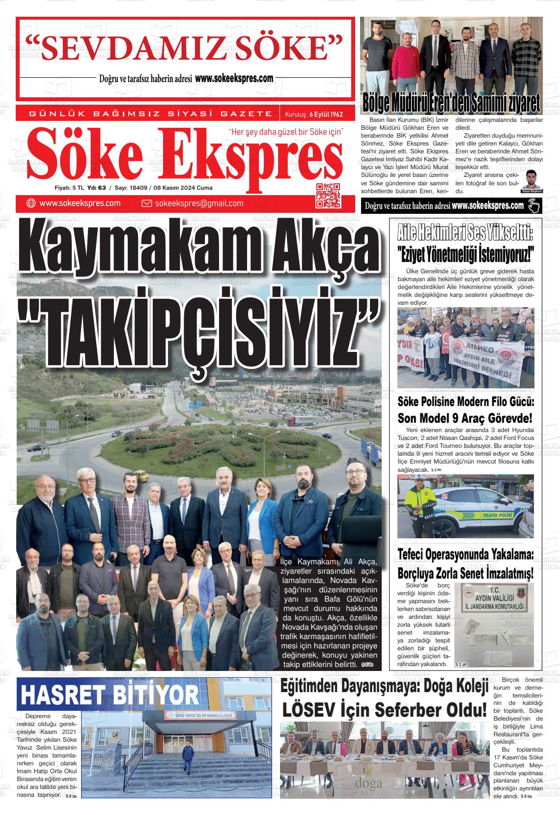 08 Kasım 2024 Söke Ekspres Gazete Manşeti