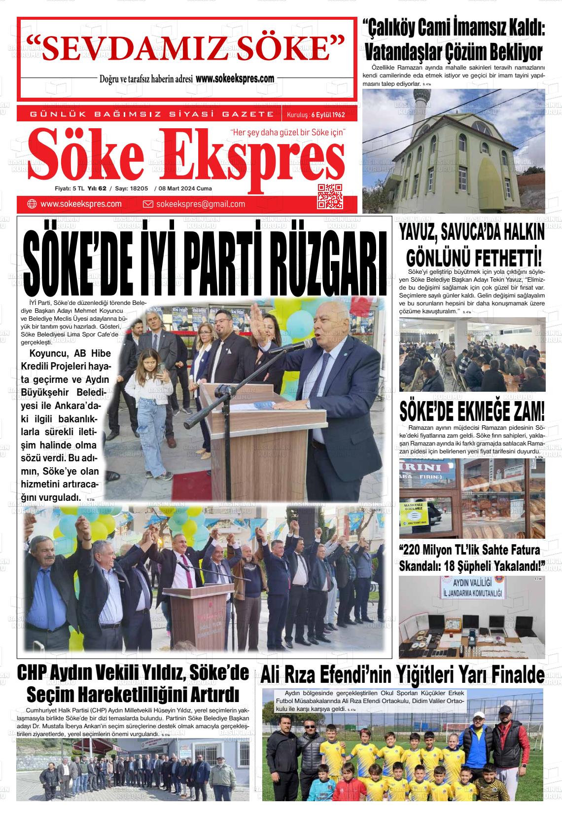 08 Mart 2024 Söke Ekspres Gazete Manşeti