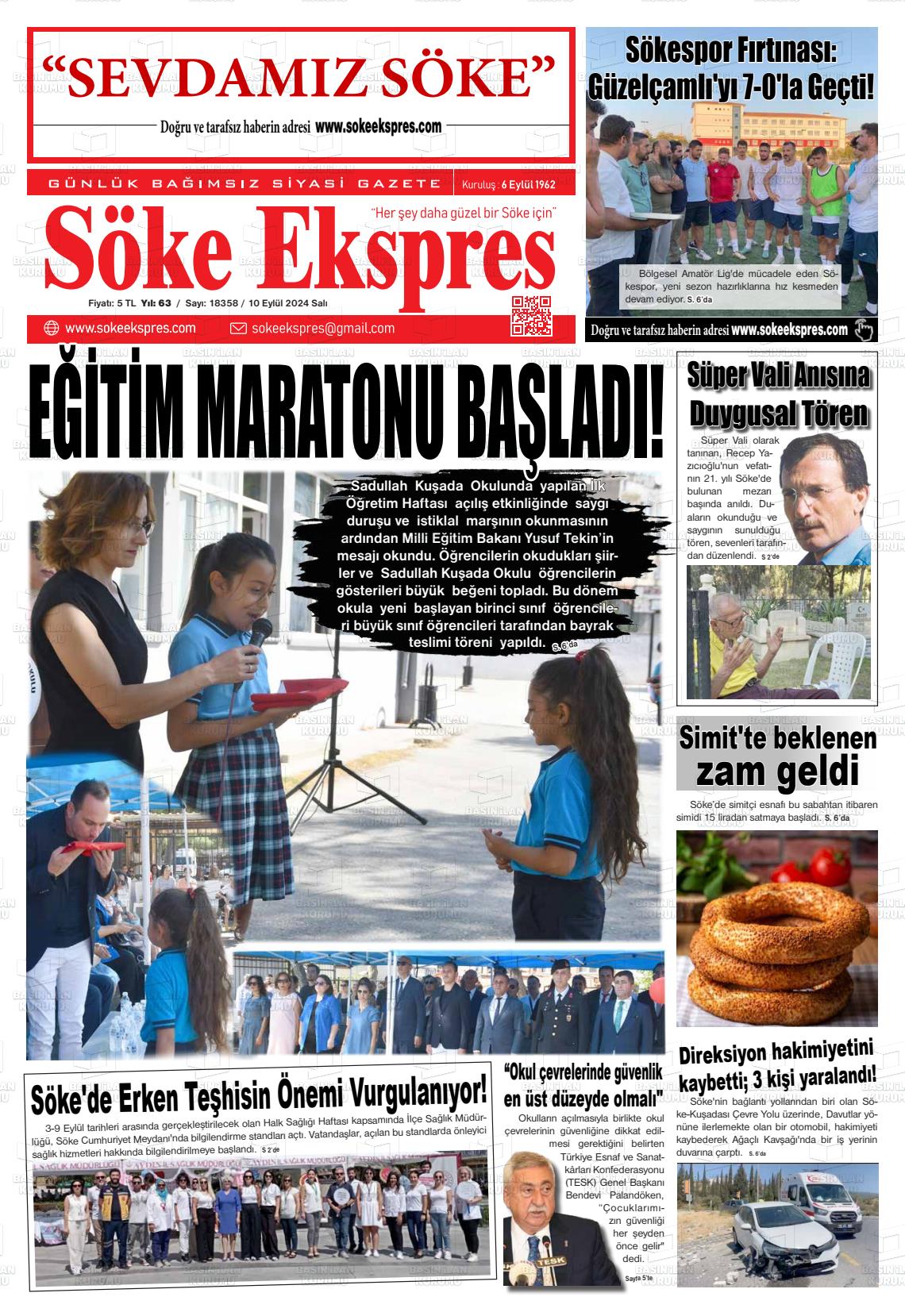 10 Eylül 2024 Söke Ekspres Gazete Manşeti