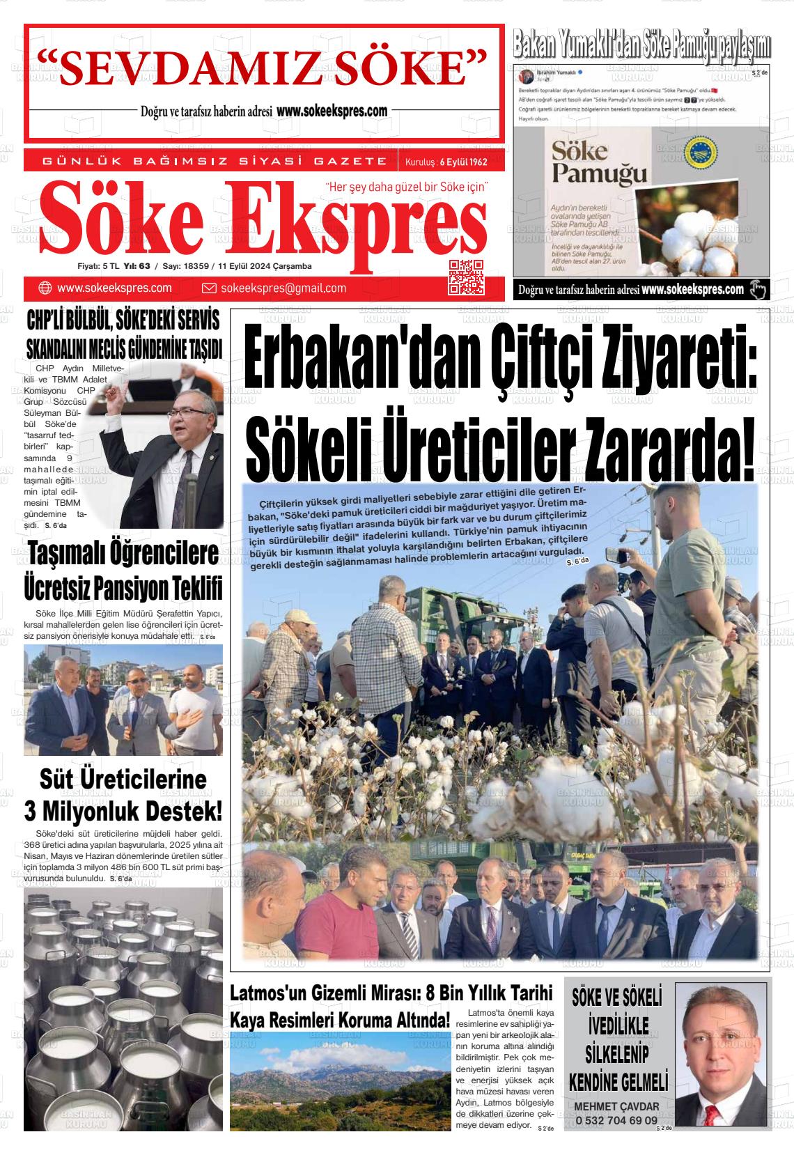 11 Eylül 2024 Söke Ekspres Gazete Manşeti