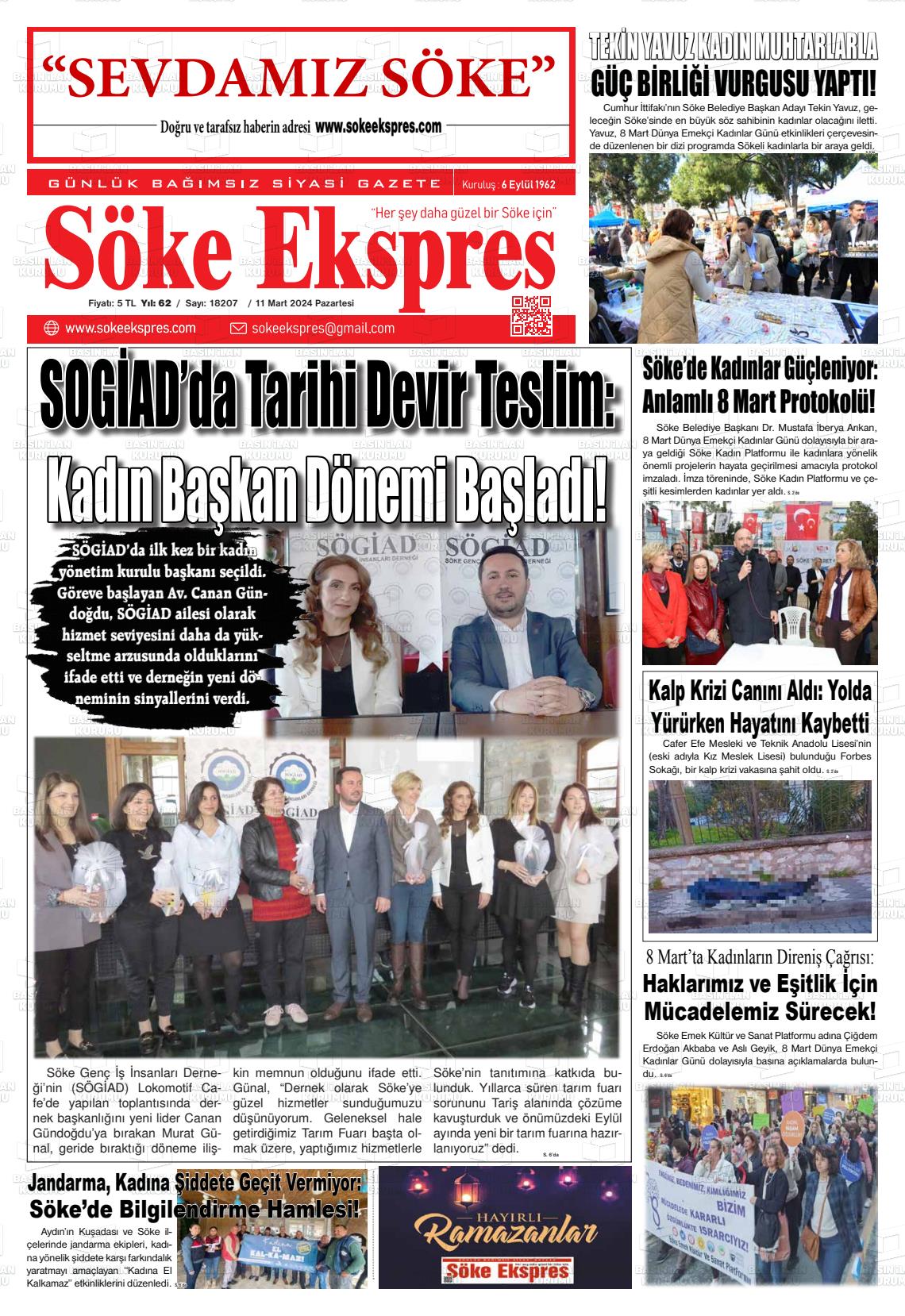 11 Mart 2024 Söke Ekspres Gazete Manşeti