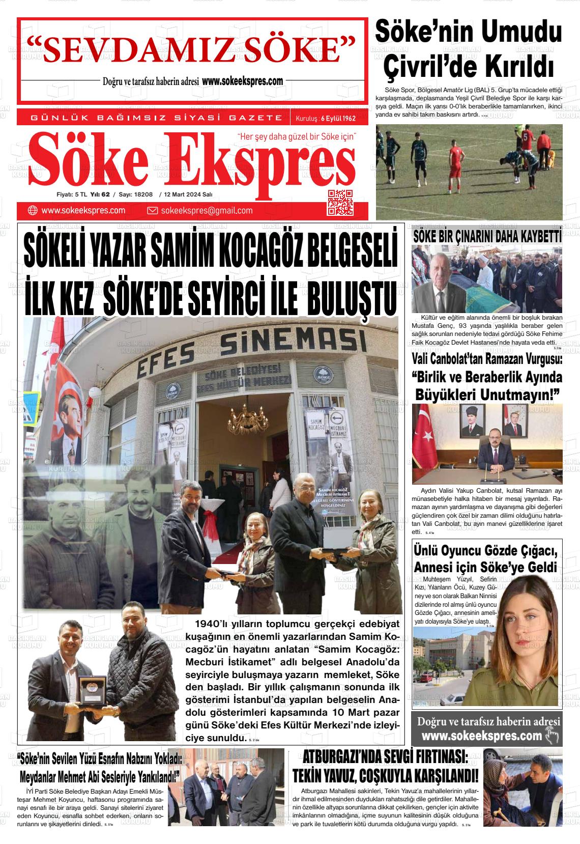 12 Mart 2024 Söke Ekspres Gazete Manşeti