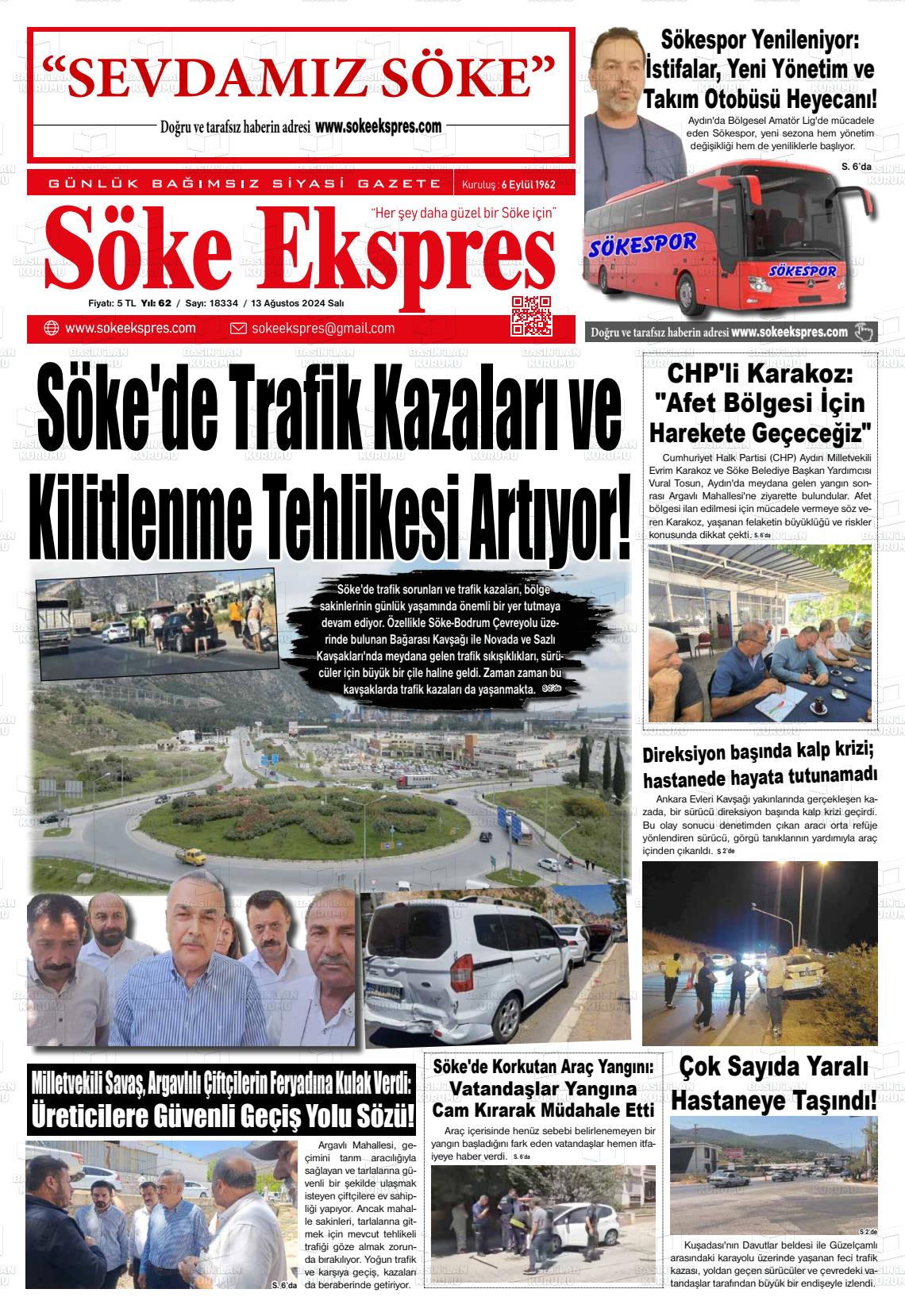 13 Ağustos 2024 Söke Ekspres Gazete Manşeti