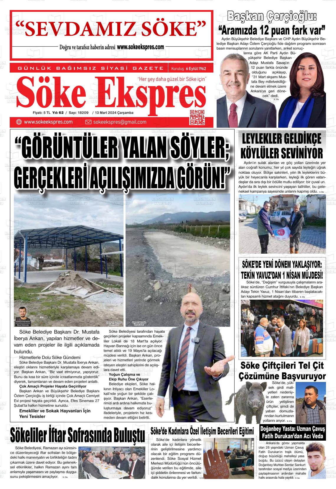 13 Mart 2024 Söke Ekspres Gazete Manşeti