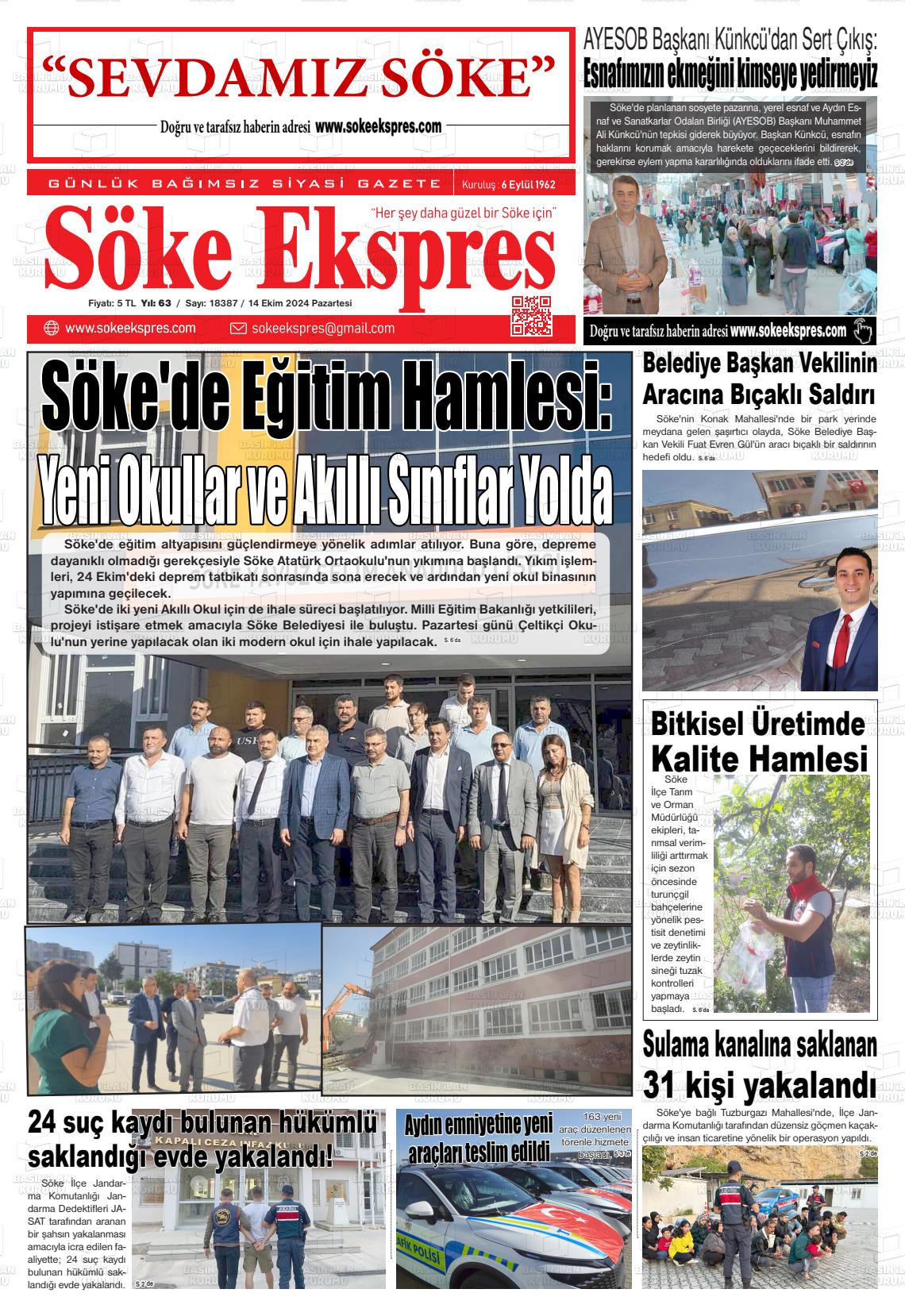 14 Ekim 2024 Söke Ekspres Gazete Manşeti