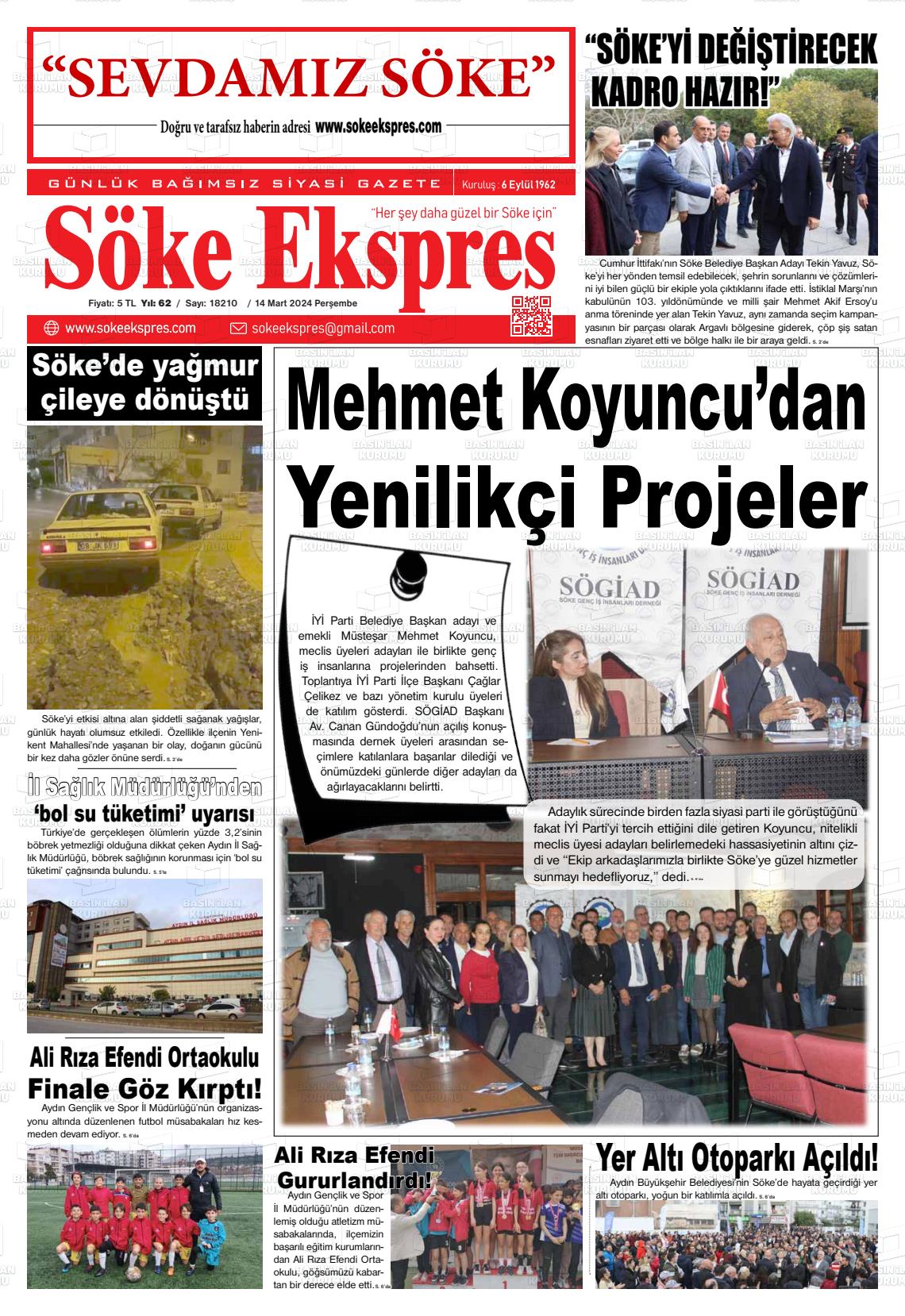 14 Mart 2024 Söke Ekspres Gazete Manşeti