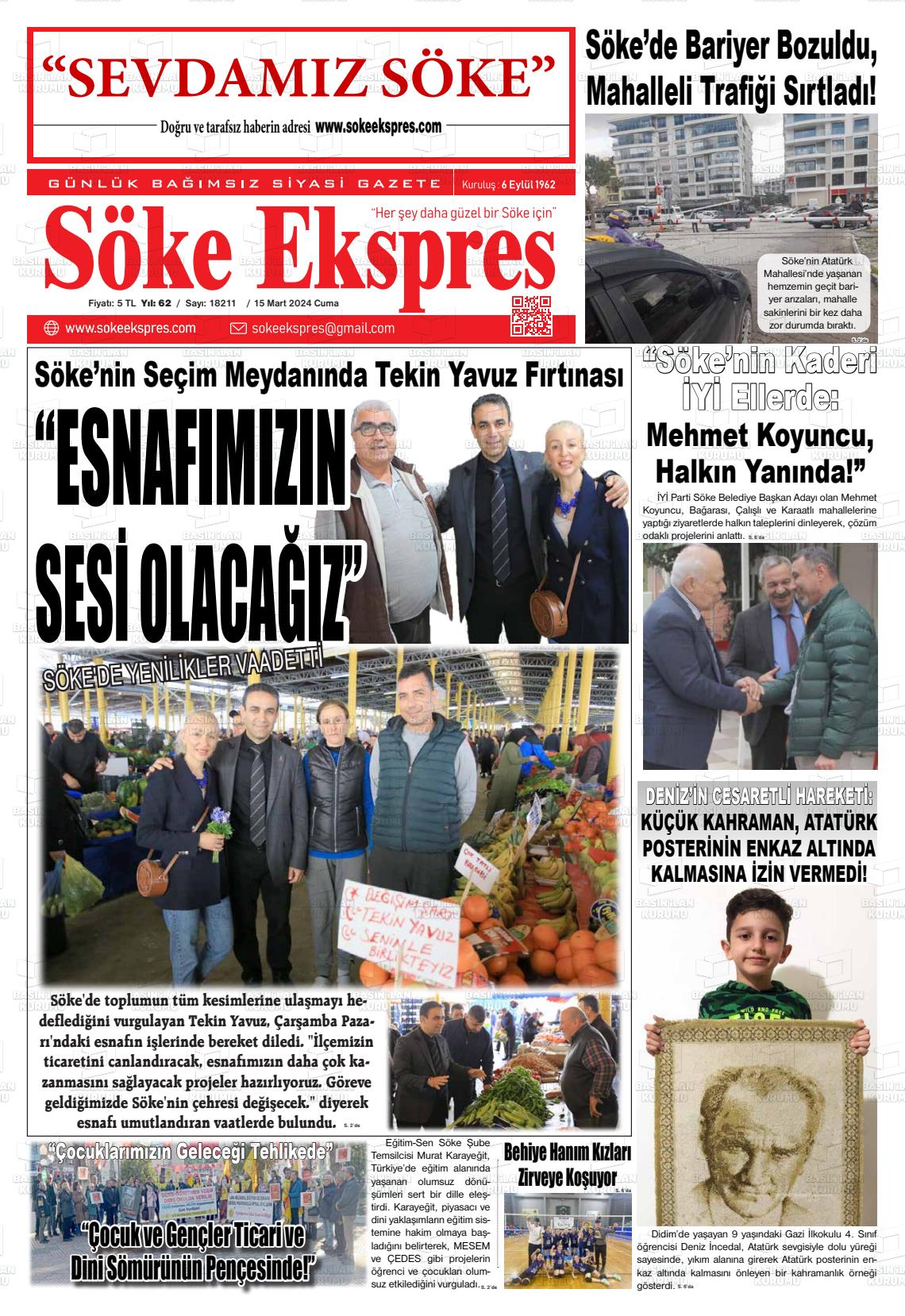 15 Mart 2024 Söke Ekspres Gazete Manşeti