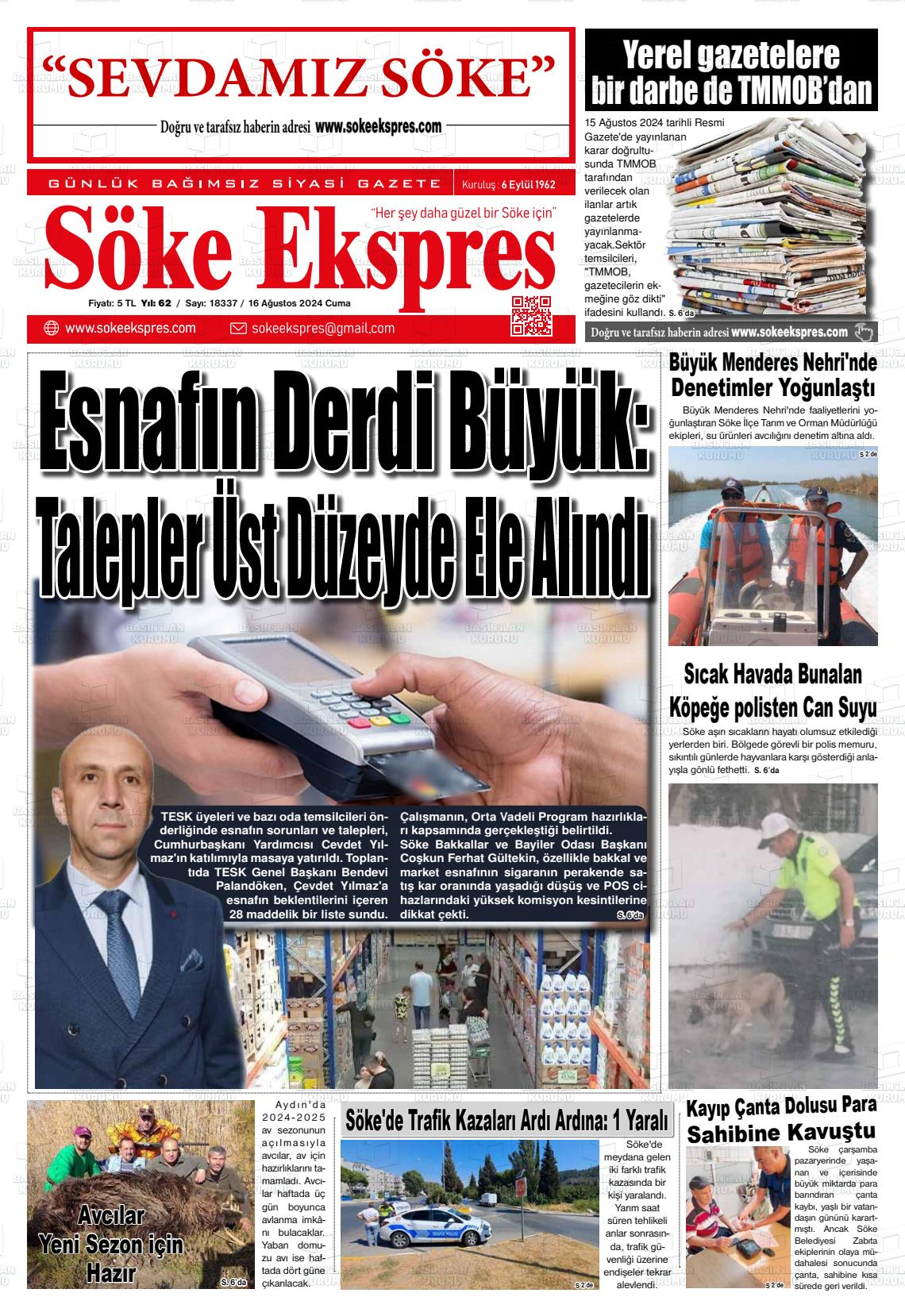 16 Ağustos 2024 Söke Ekspres Gazete Manşeti