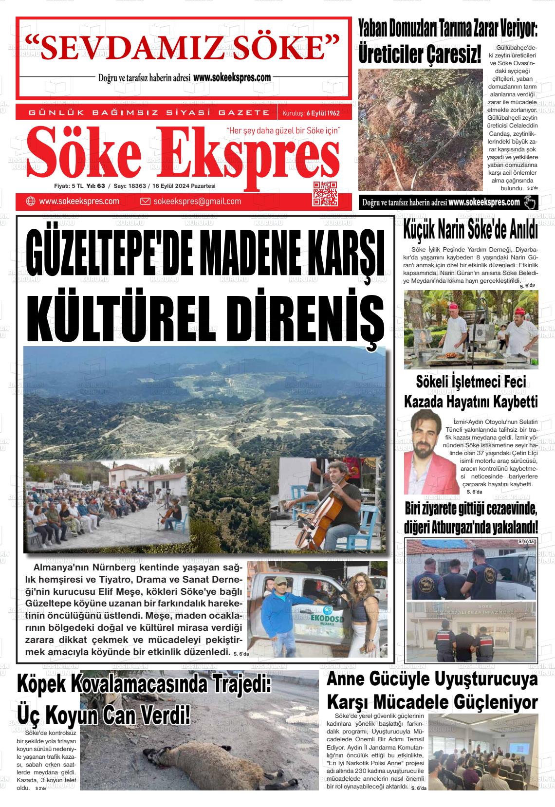 16 Eylül 2024 Söke Ekspres Gazete Manşeti