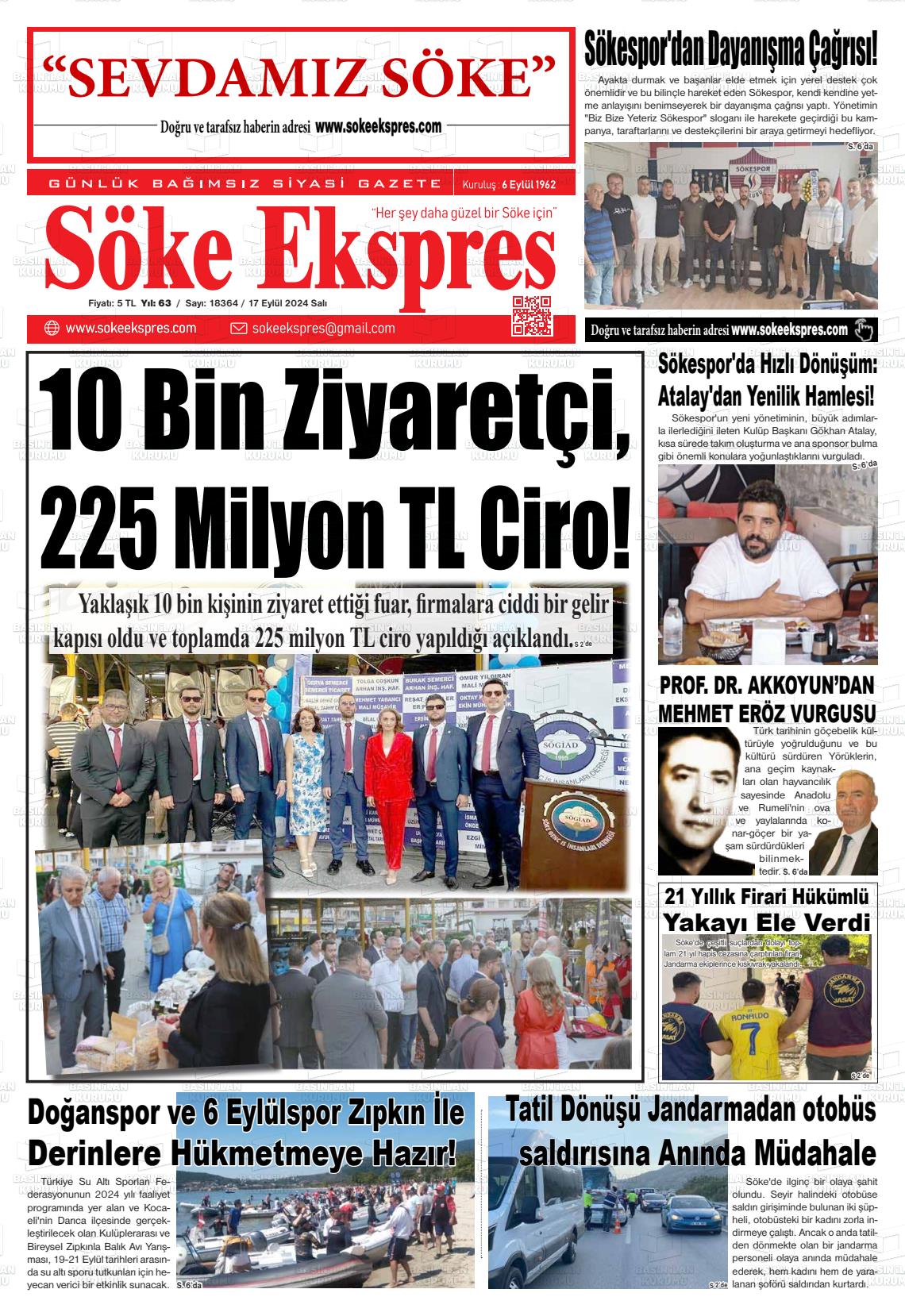 17 Eylül 2024 Söke Ekspres Gazete Manşeti