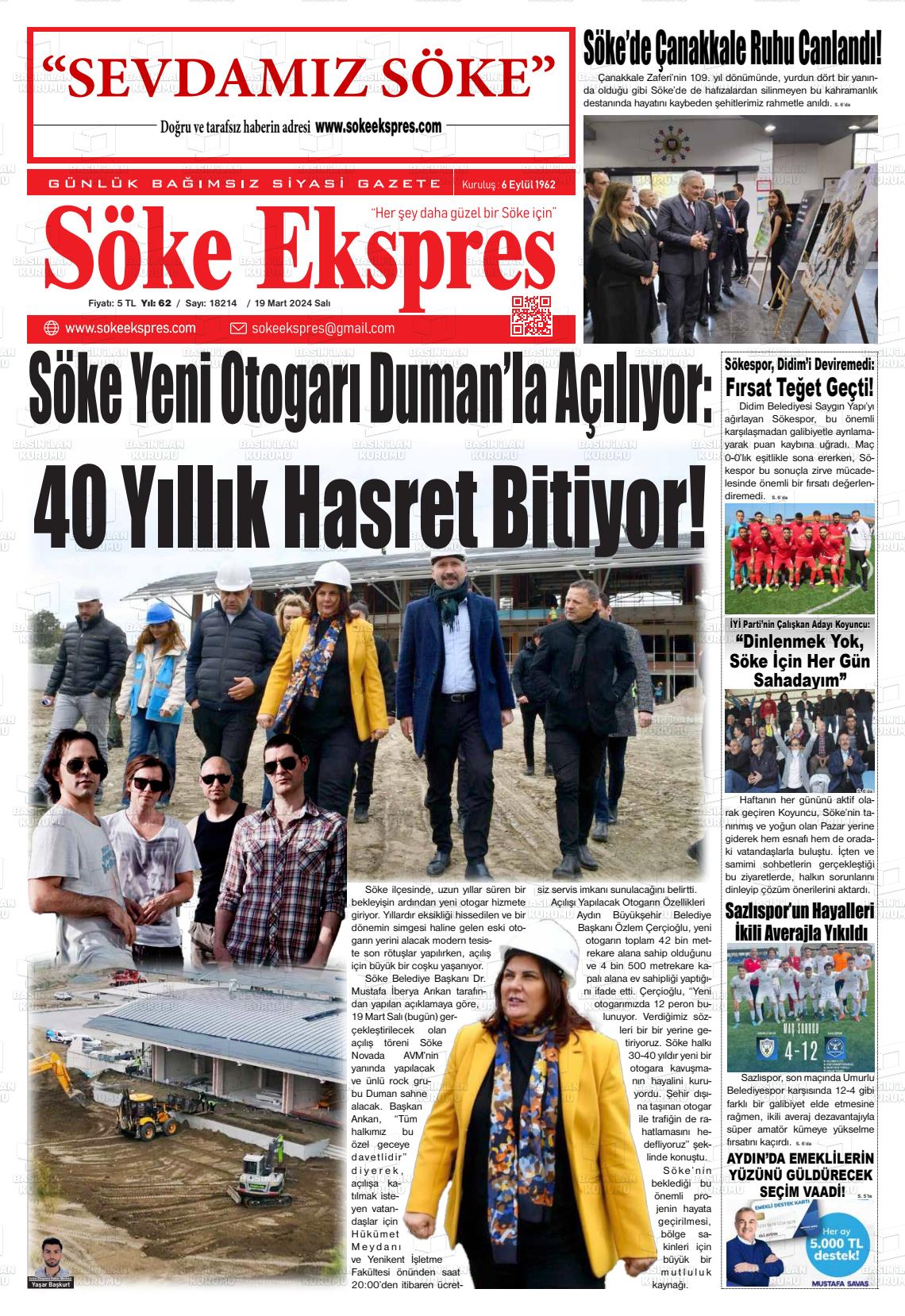 19 Mart 2024 Söke Ekspres Gazete Manşeti