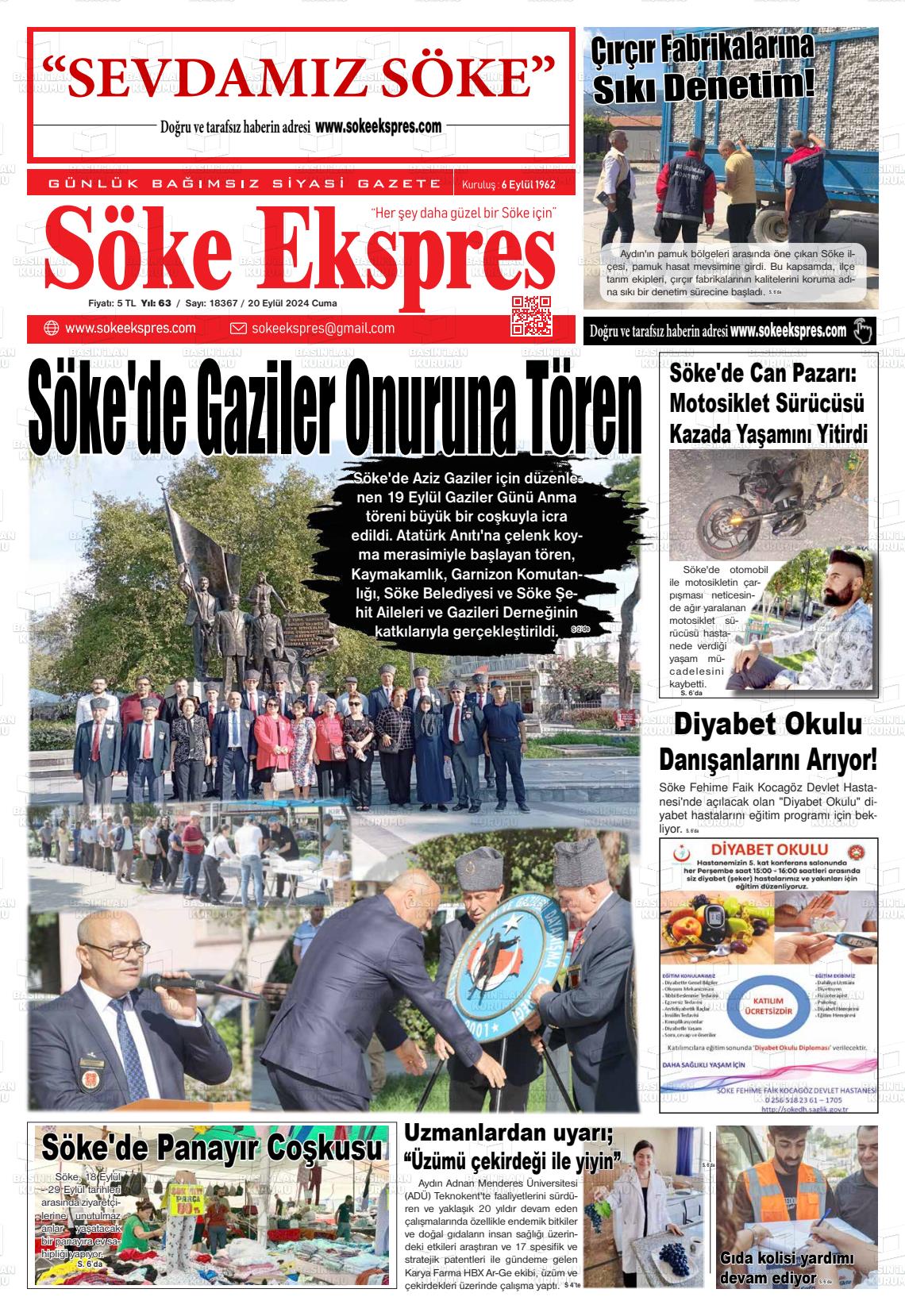 20 Eylül 2024 Söke Ekspres Gazete Manşeti