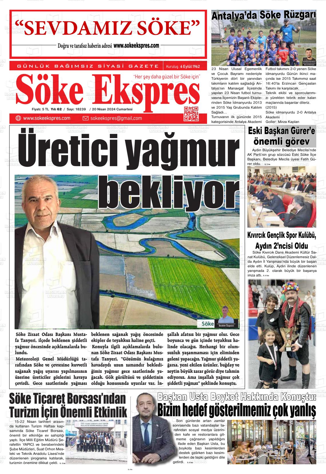 20 Nisan 2024 Söke Ekspres Gazete Manşeti