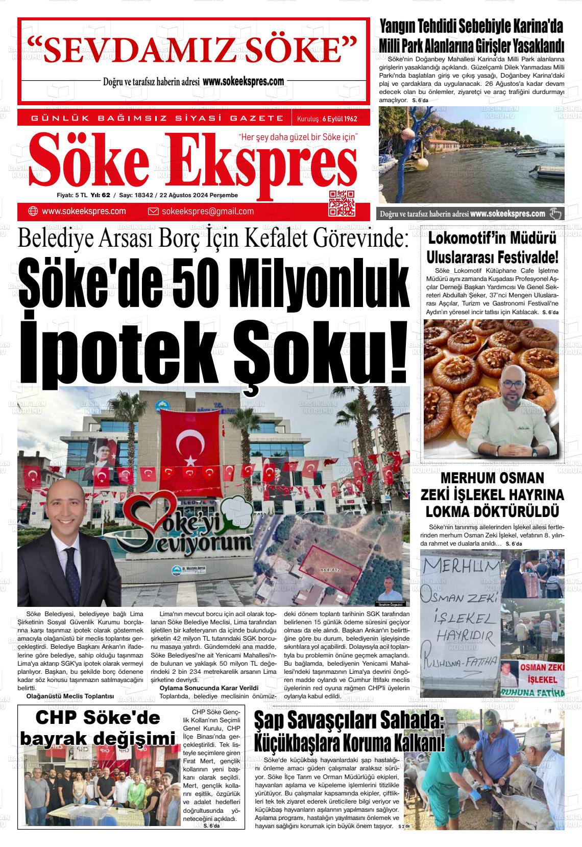 22 Ağustos 2024 Söke Ekspres Gazete Manşeti