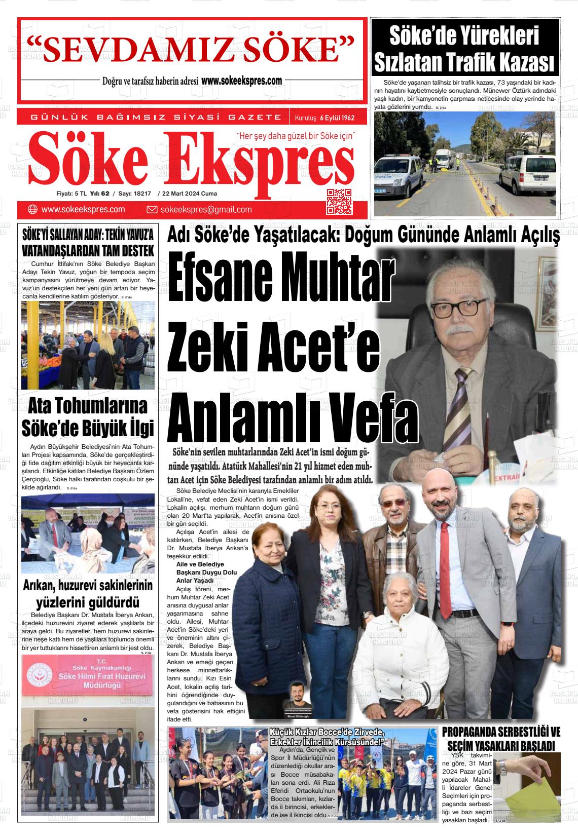 22 Mart 2024 Söke Ekspres Gazete Manşeti