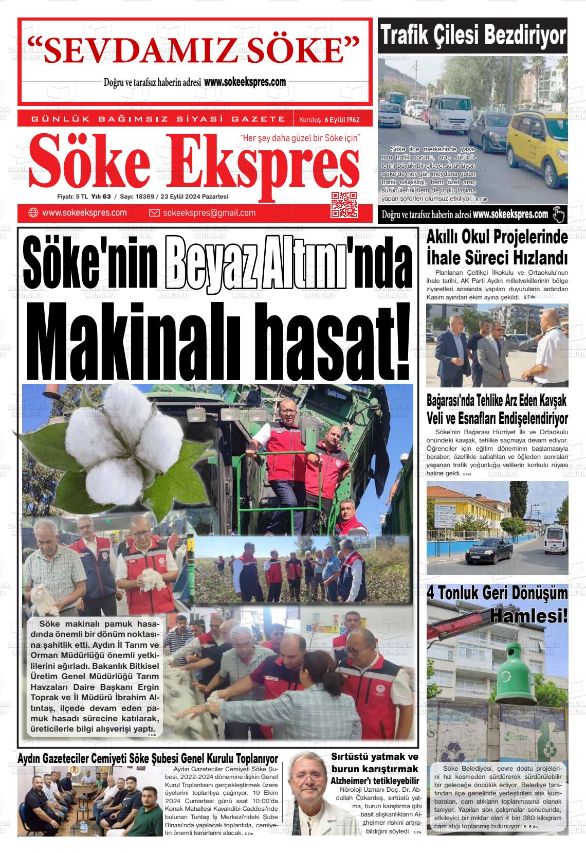 23 Eylül 2024 Söke Ekspres Gazete Manşeti